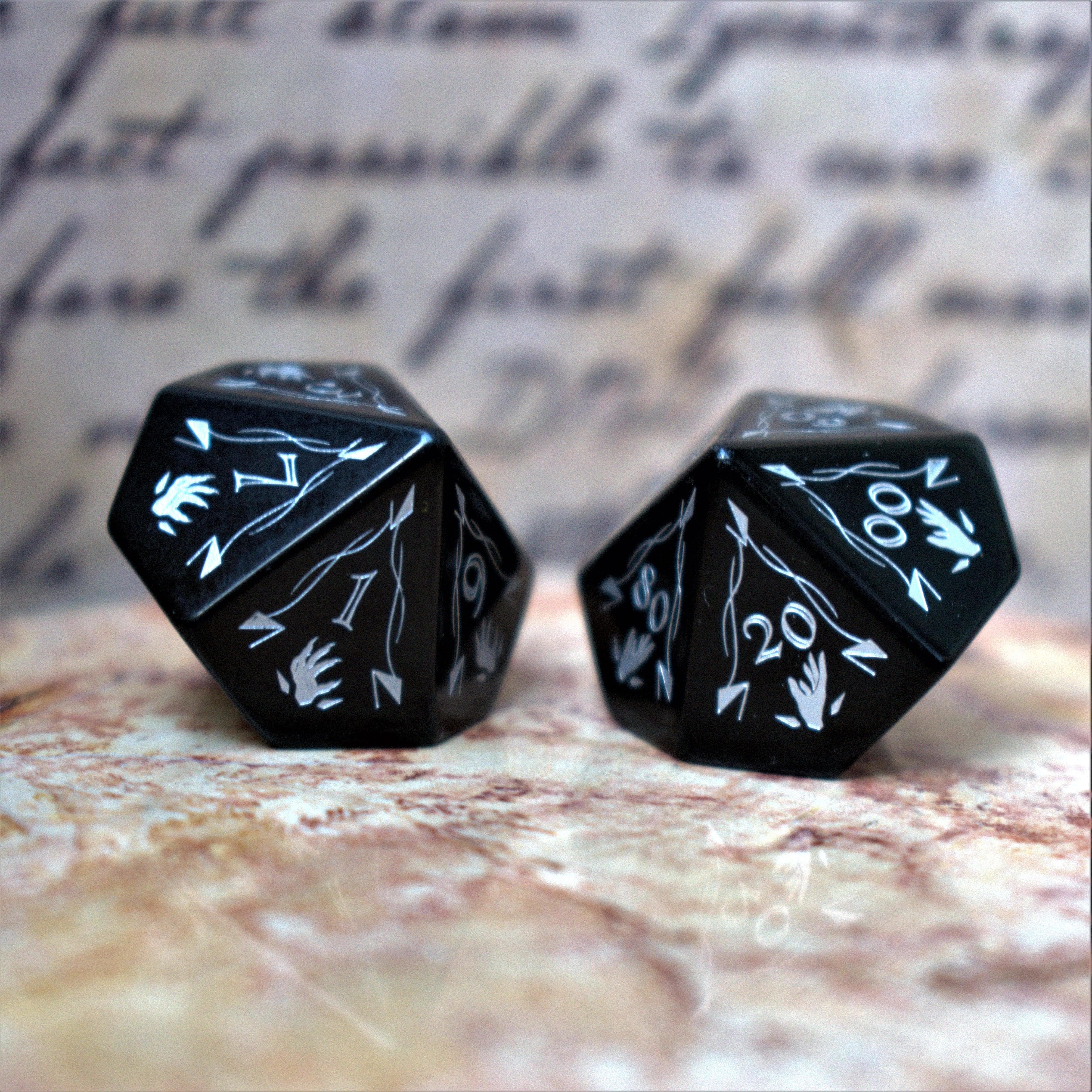 Misty Mountain Gaming Stone/Glass Fangs of Winter Obsidian Stone Dice Set