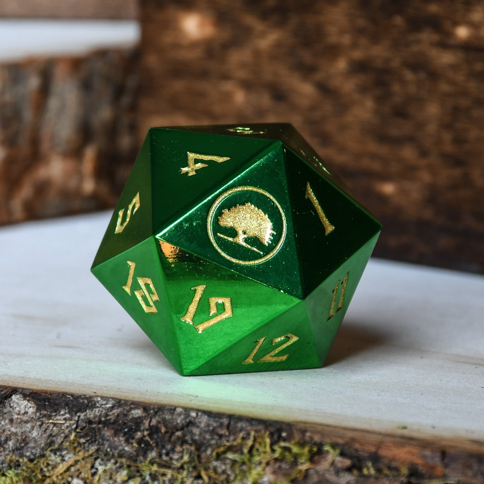 Misty Mountain Gaming Large D20s Forest Mana Spindown Metal D20