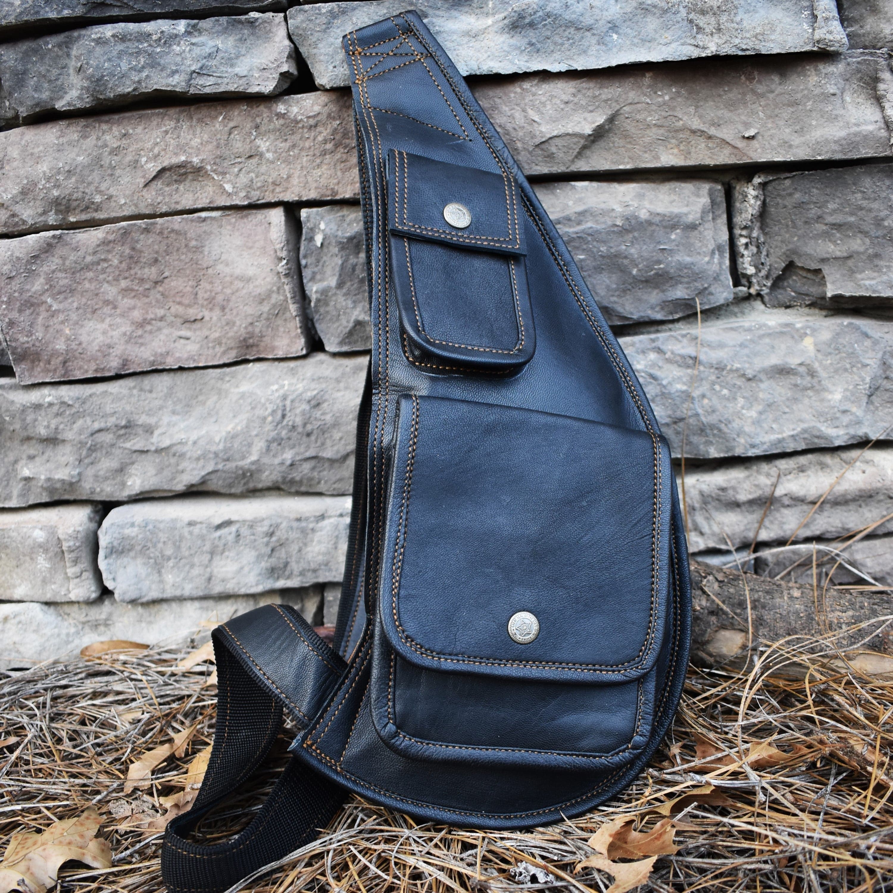 Misty Mountain Gaming leather bag SMALL BLACK Goatskin Leather Sling Bag
