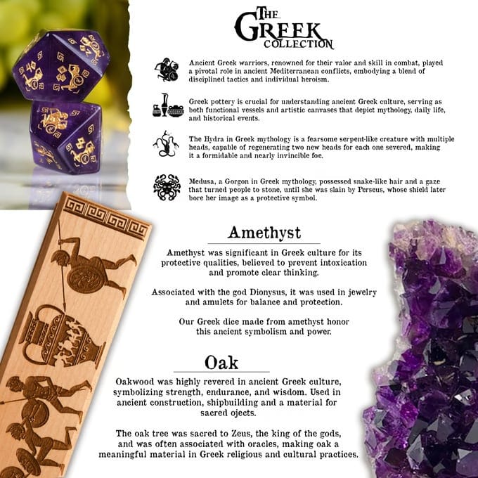 Misty Mountain Gaming Dice Greek Amethyst Stone Dice Set - Dice Around the World Collection
