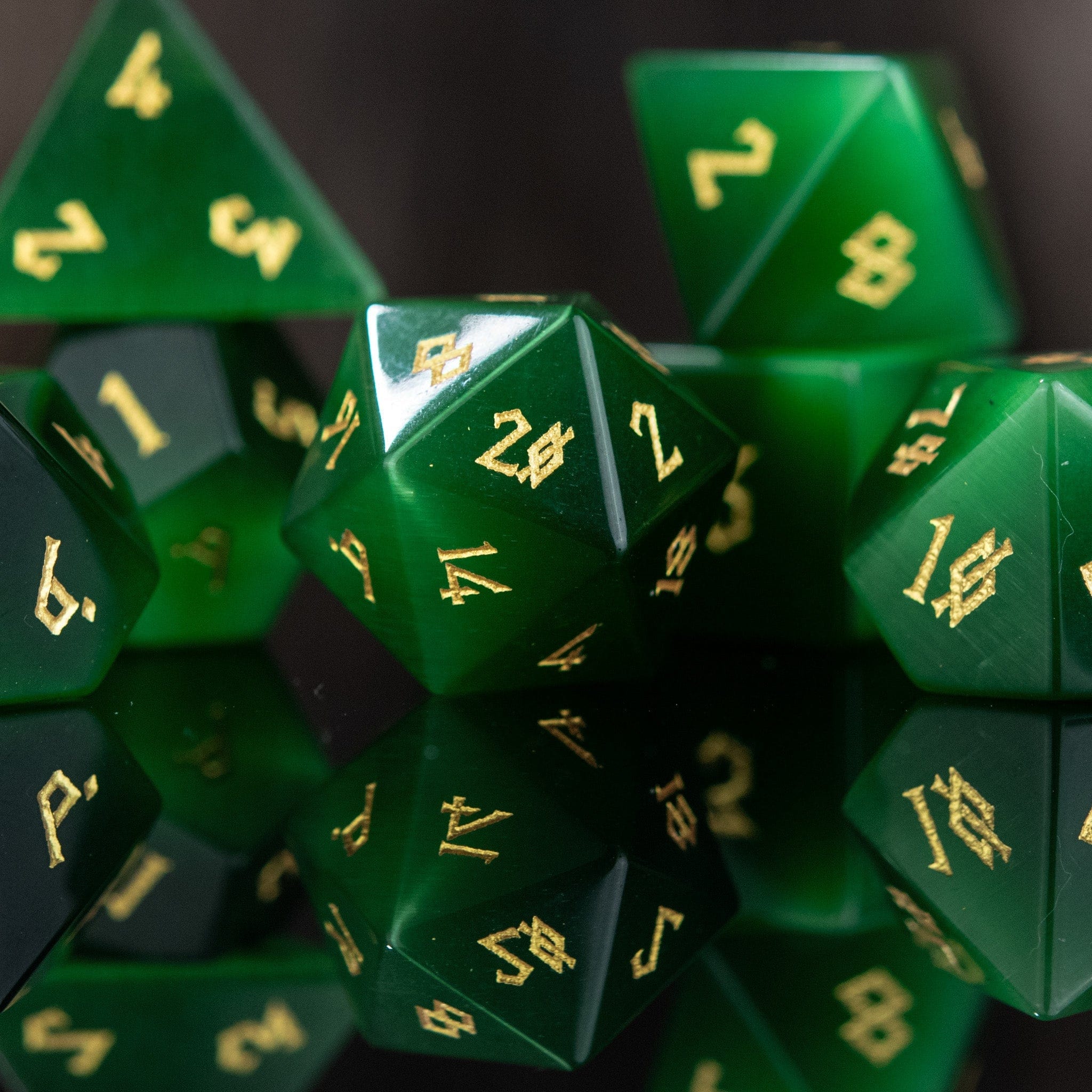Misty Mountain Gaming Stone/Glass Green Cat's Eye Stone Dice Set