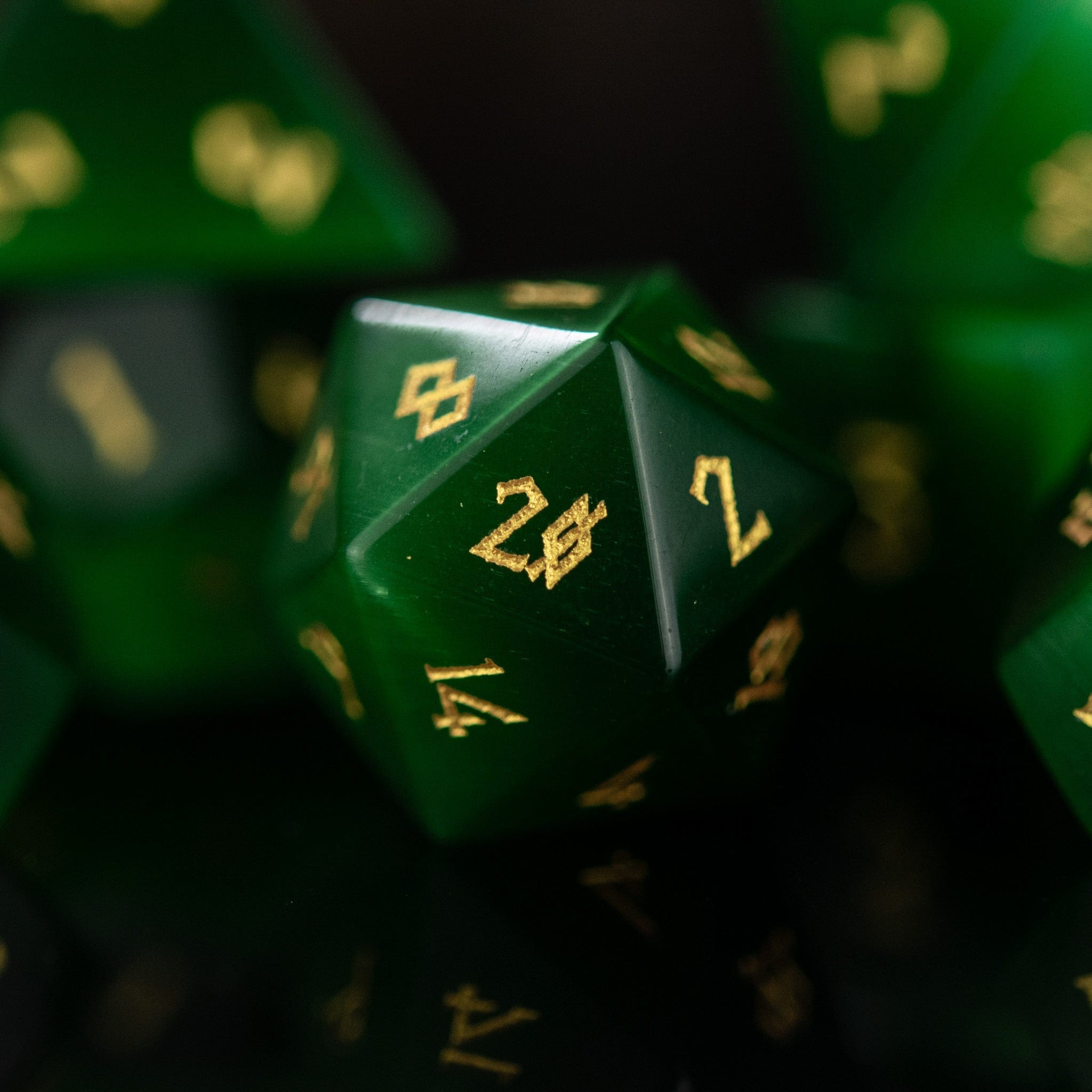 Misty Mountain Gaming Stone/Glass Green Cat's Eye Stone Dice Set