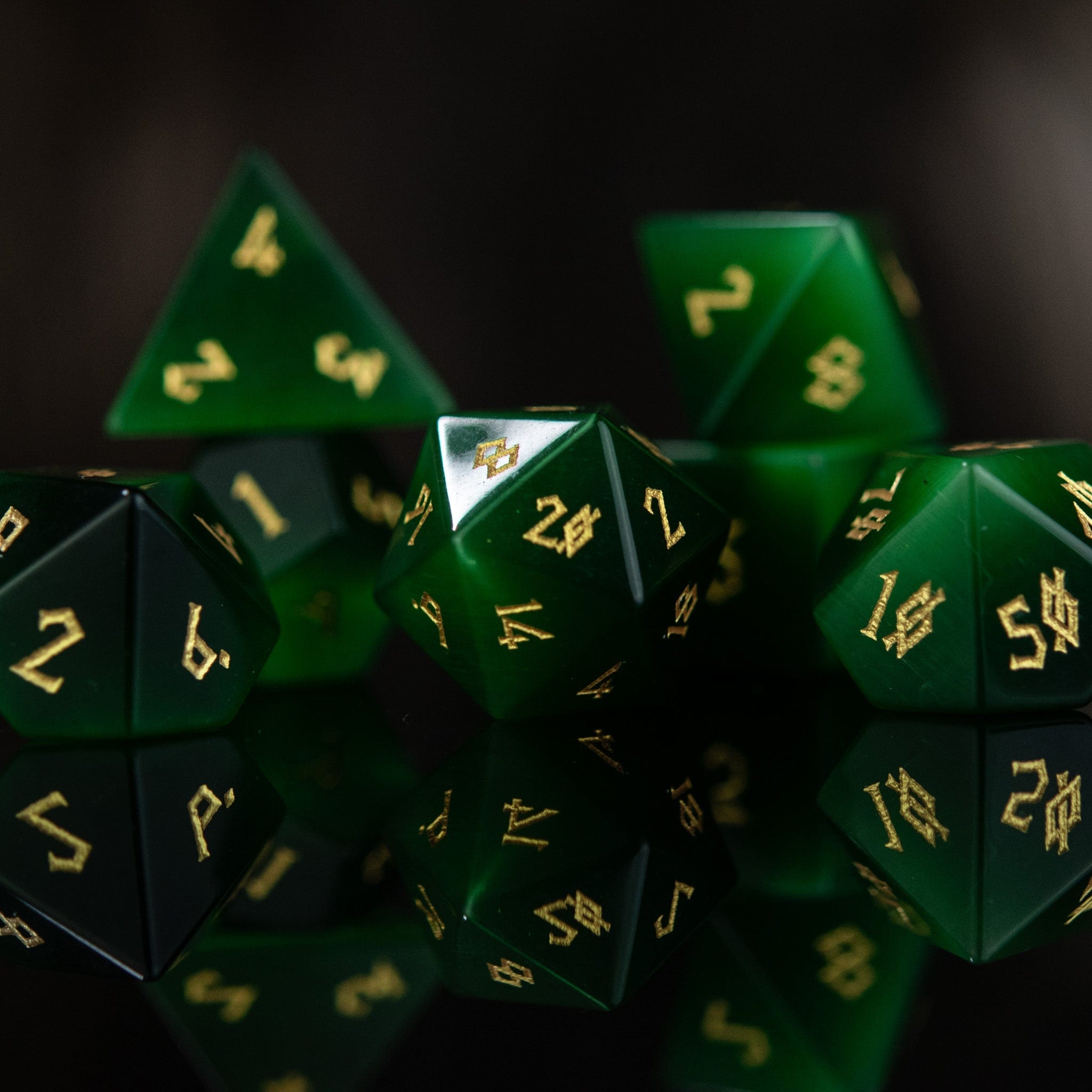Misty Mountain Gaming Stone/Glass Green Cat's Eye Stone Dice Set