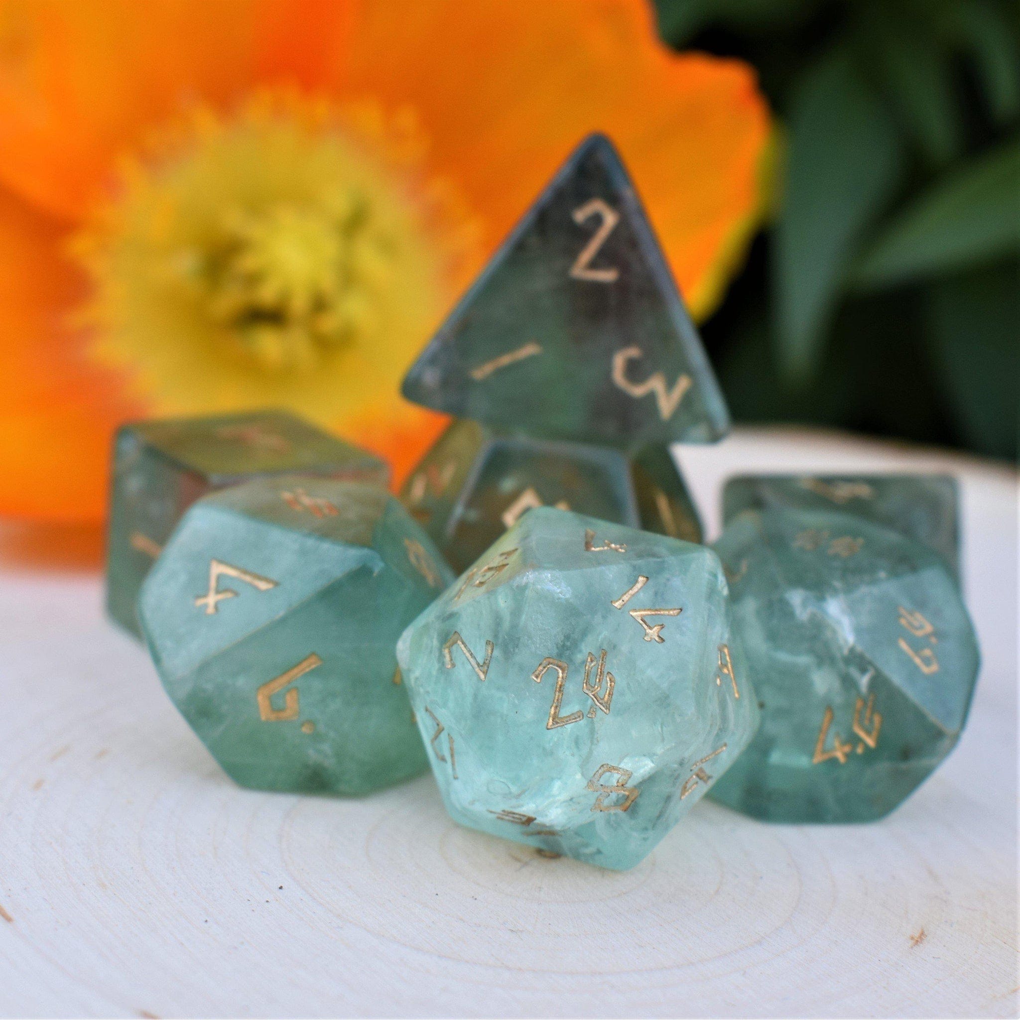 Misty Mountain Gaming Stone/Glass Green Fluorite Stone Dice Set