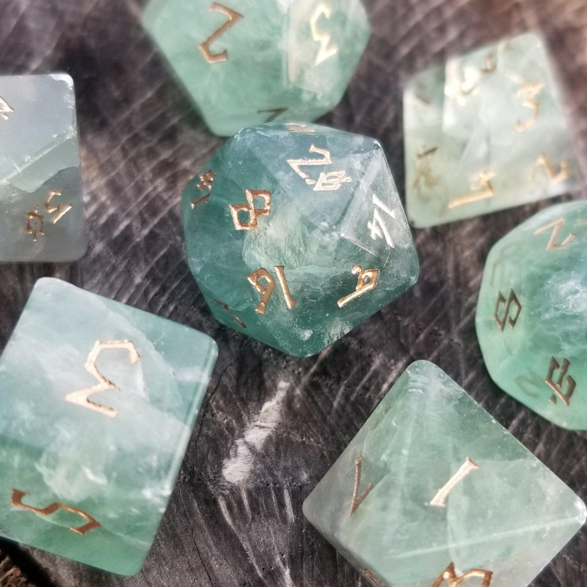 Misty Mountain Gaming Stone/Glass Green Fluorite Stone Dice Set