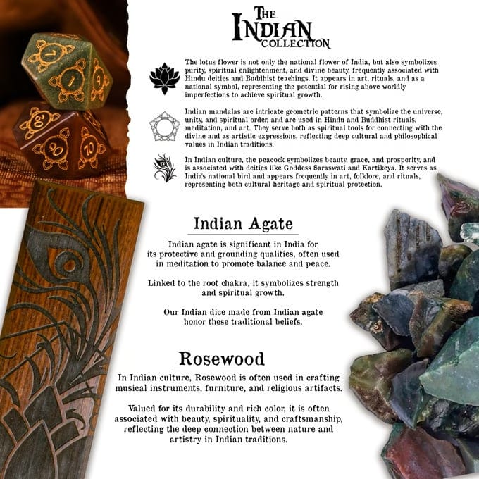 Misty Mountain Gaming Dice Indian, Indian Agate Stone Dice Set - Dice Around the World Collection