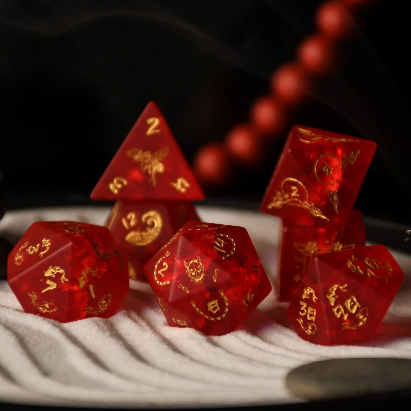 Misty Mountain Gaming Dice Japanese Frosted Red Glass Dice Set - Dice Around the World Collection