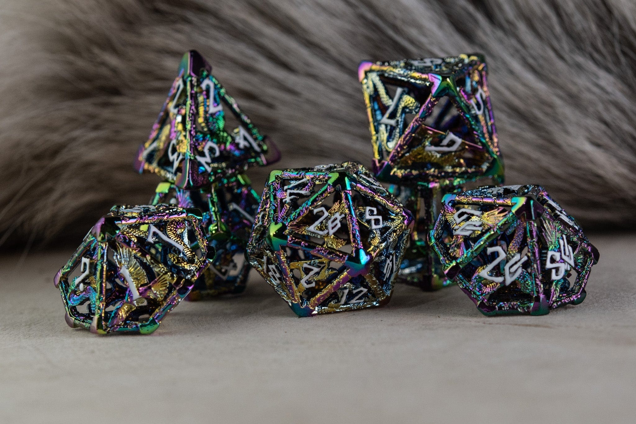 Misty Mountain Gaming hollow Legends of Valhalla - Iridescent and White Hollow Metal Dice Set