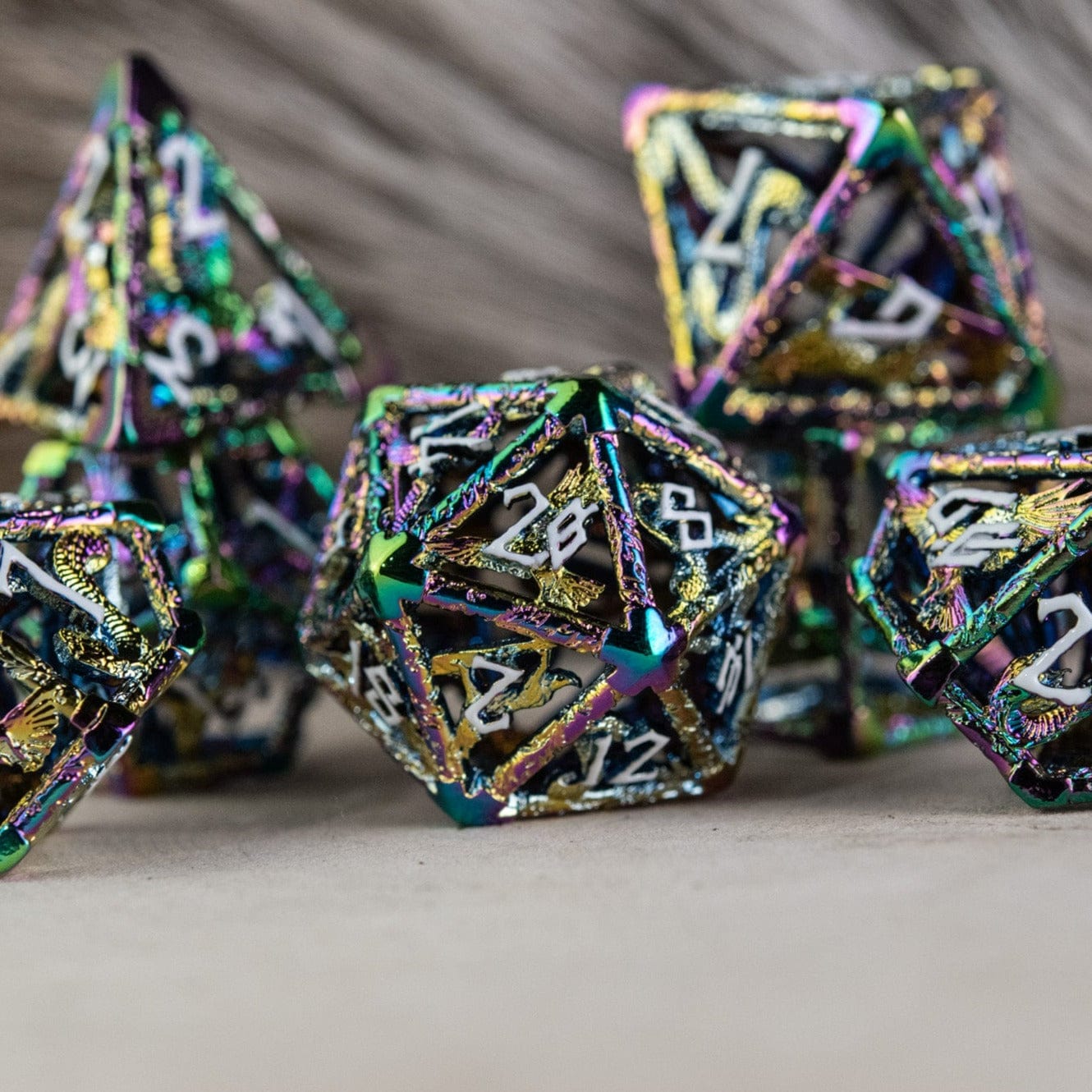 Misty Mountain Gaming hollow Legends of Valhalla - Iridescent and White Hollow Metal Dice Set