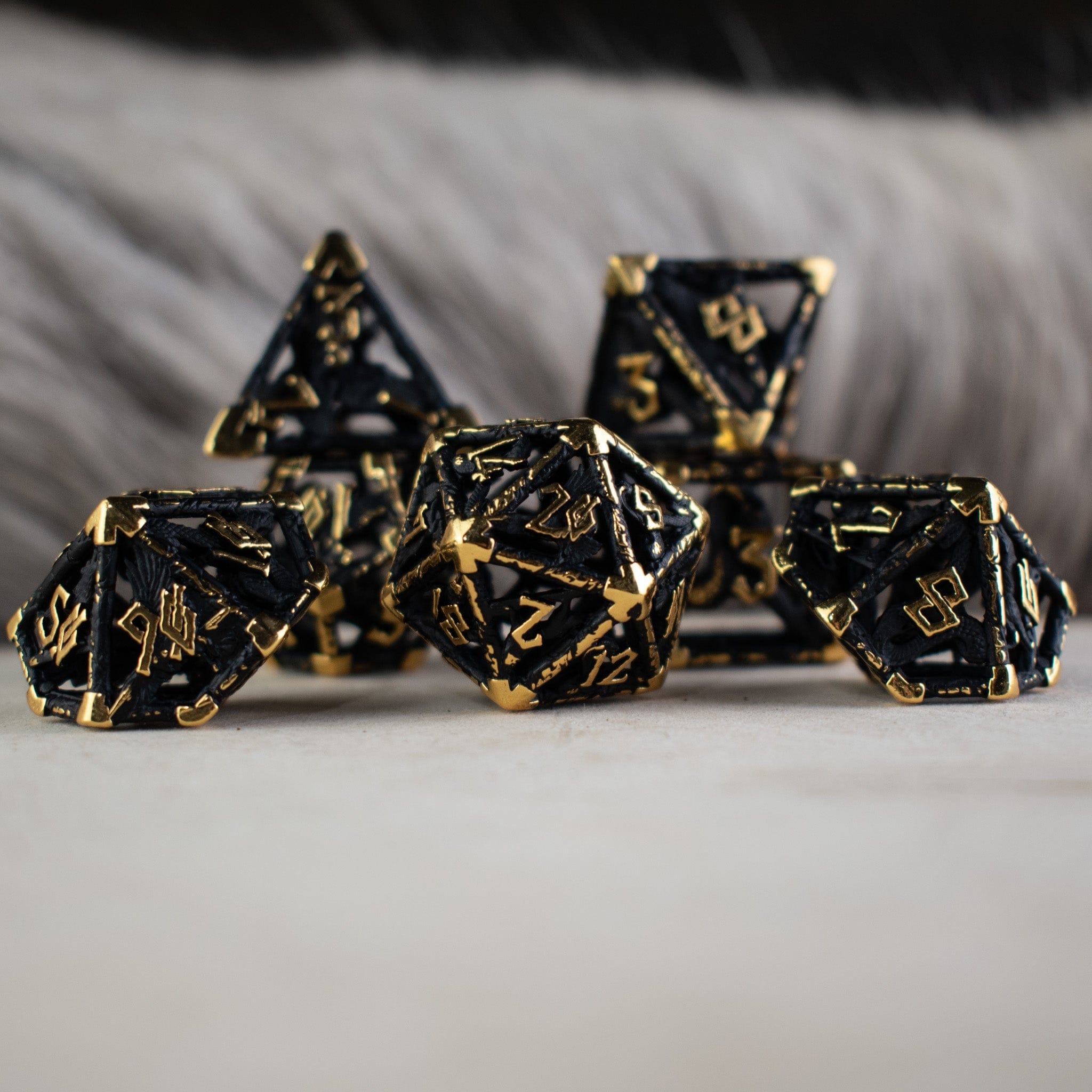 Misty Mountain Gaming DICE Legends of Valhalla - Matte Black and Gold Hollow Metal Dice Set