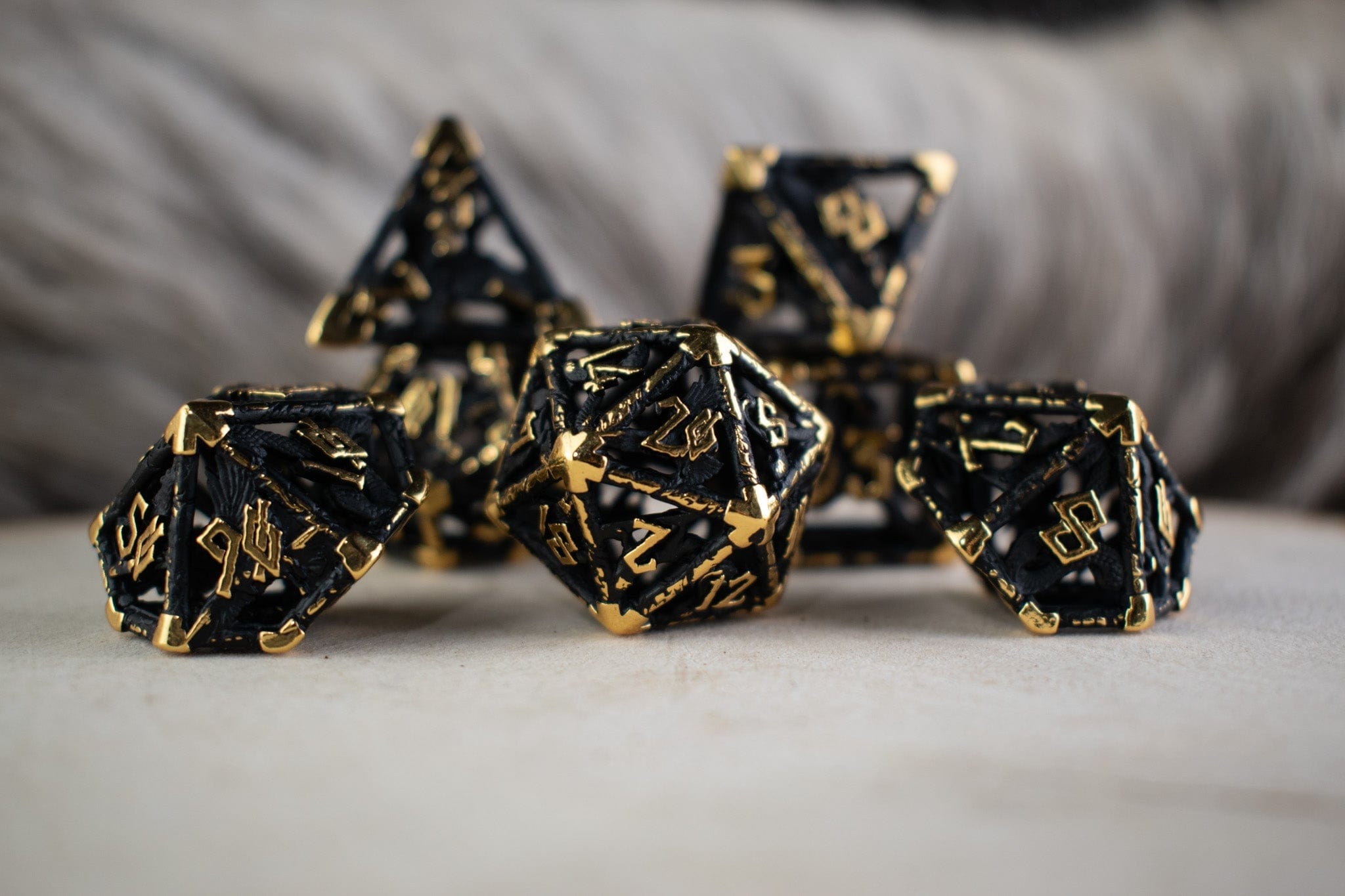 Misty Mountain Gaming DICE Legends of Valhalla - Matte Black and Gold Hollow Metal Dice Set