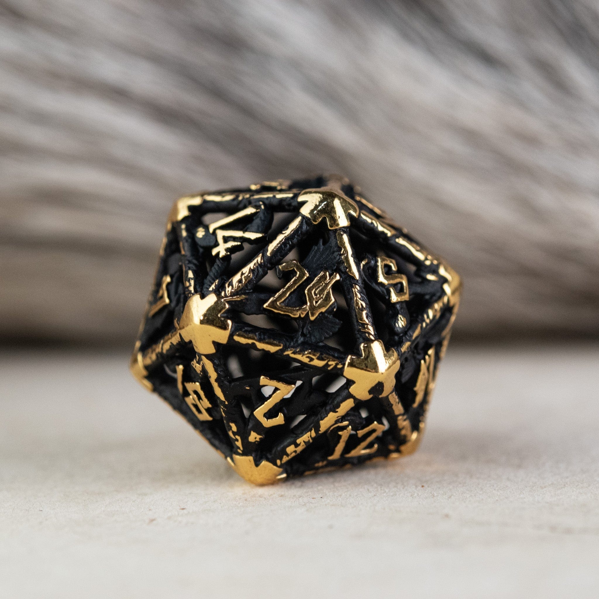 Misty Mountain Gaming DICE Legends of Valhalla - Matte Black and Gold Hollow Metal Dice Set