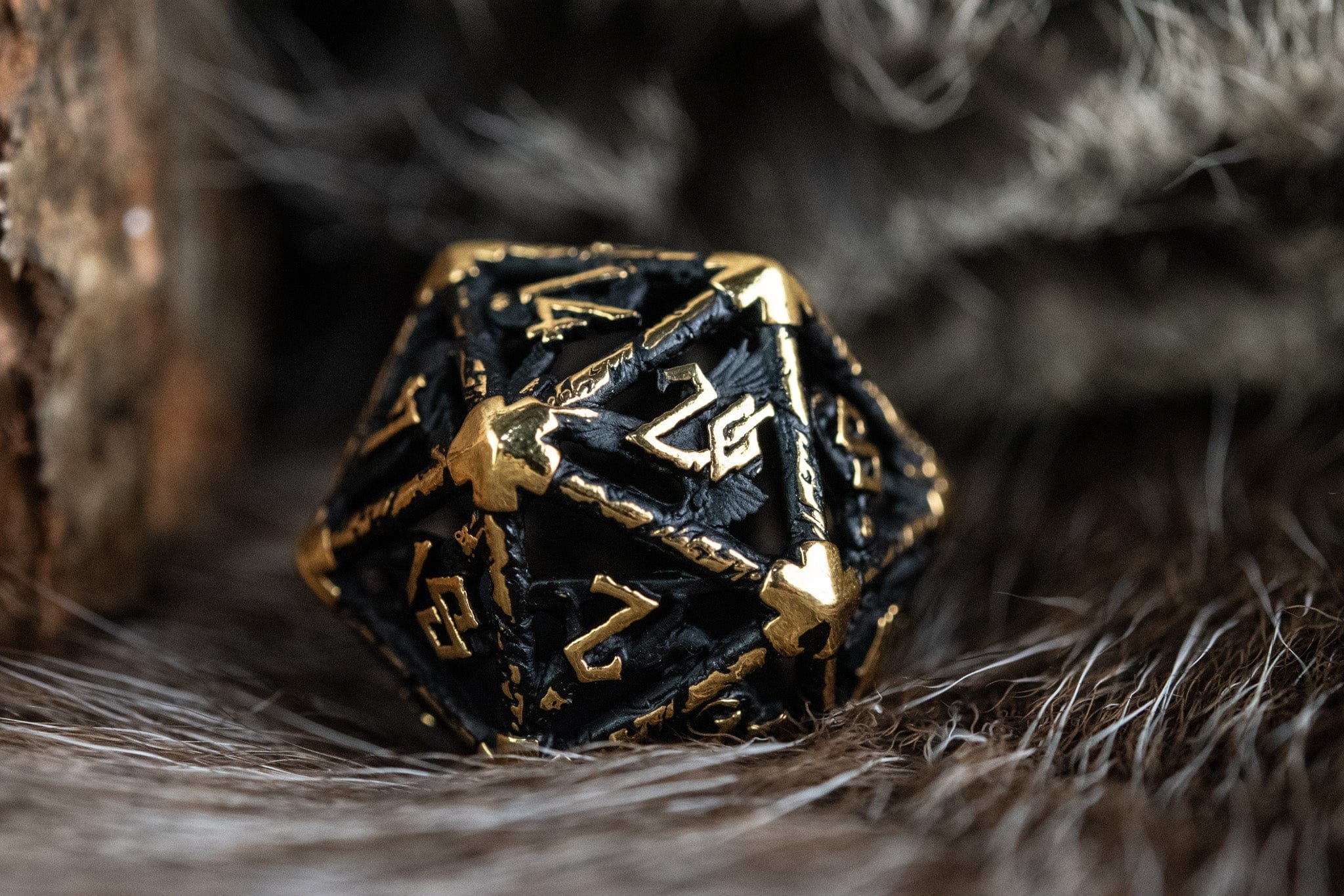 Misty Mountain Gaming DICE Legends of Valhalla - Matte Black and Gold Hollow Metal Dice Set