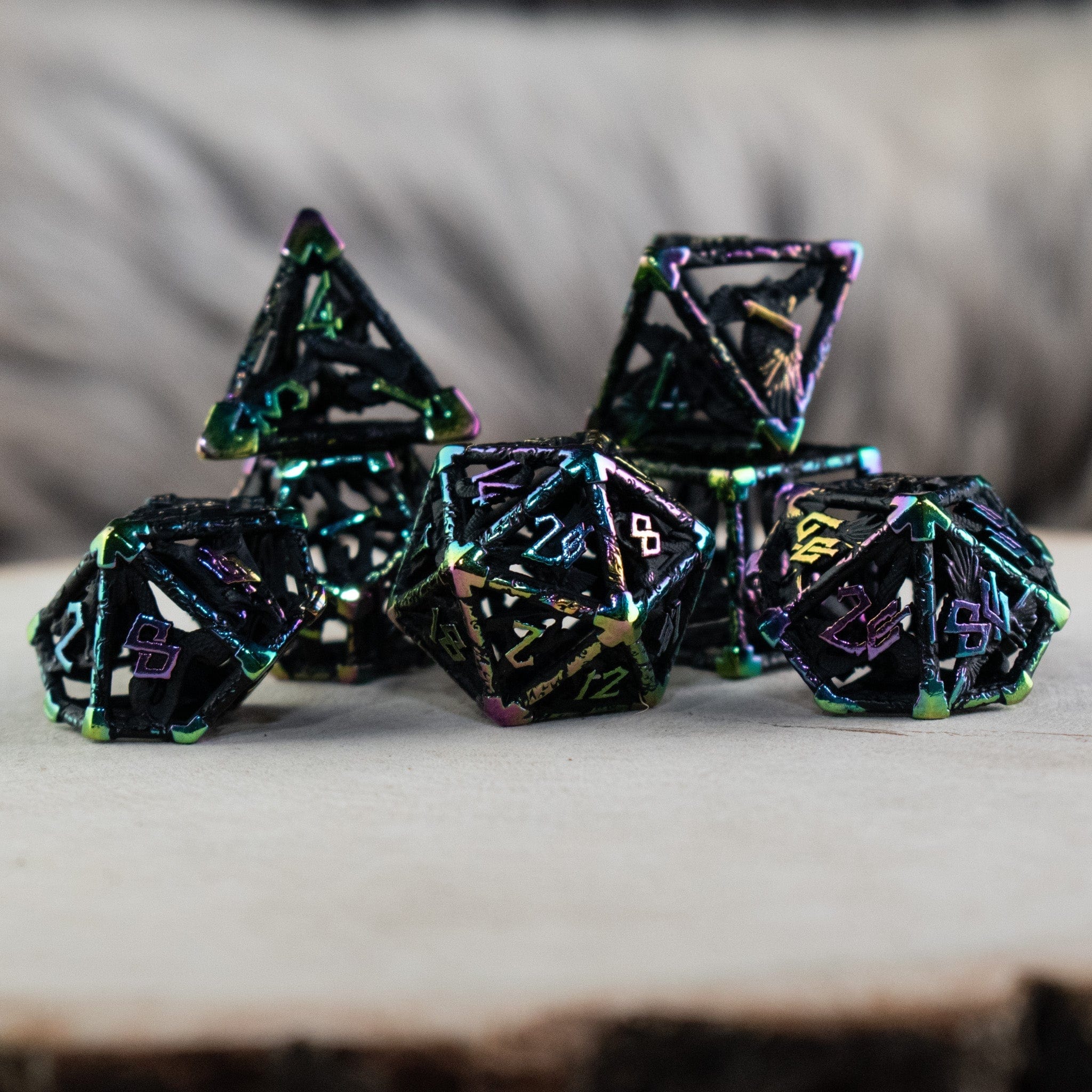Misty Mountain Gaming DICE Legends of Valhalla - Matte Black and Iridescent Hollow Metal Dice Set