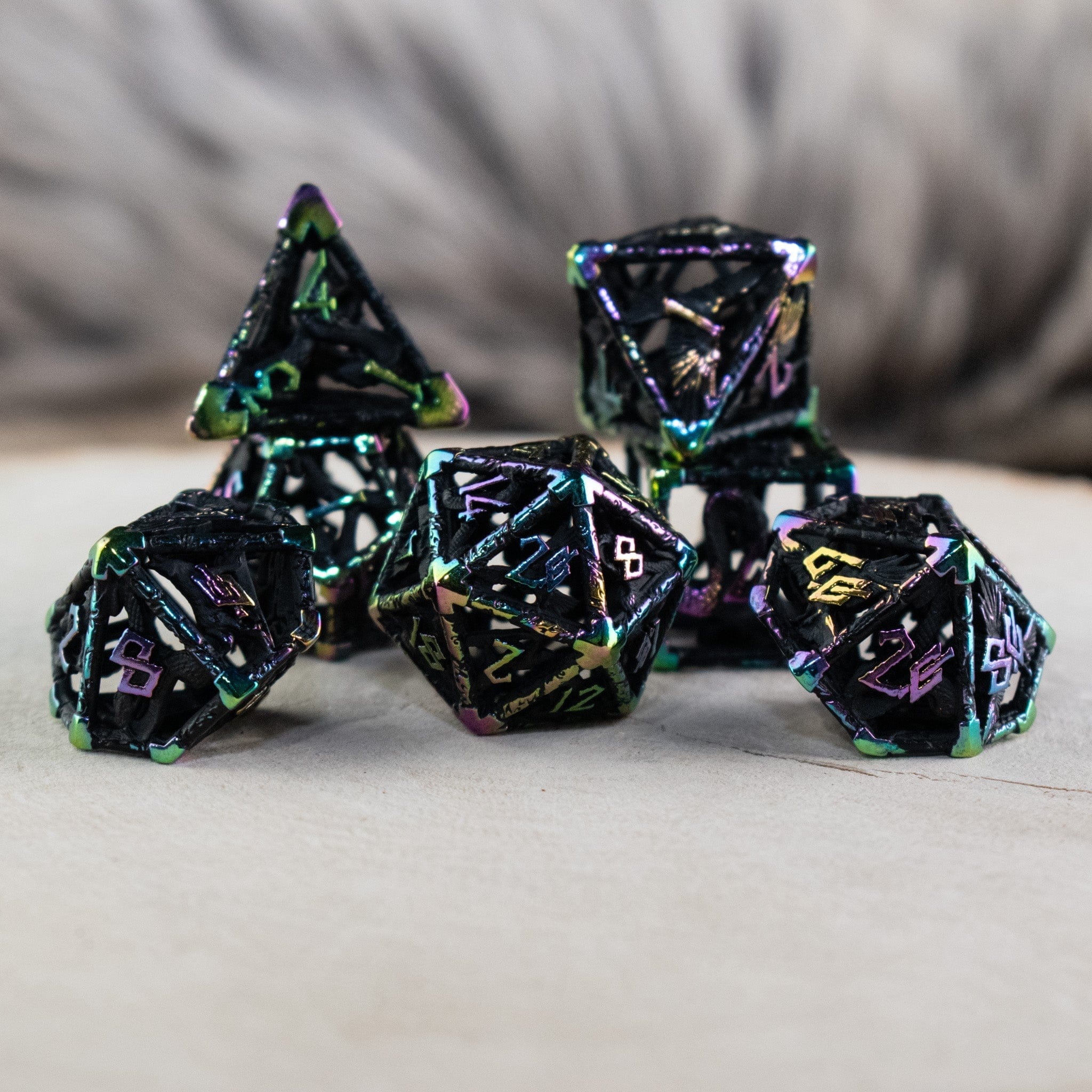 Misty Mountain Gaming DICE Legends of Valhalla - Matte Black and Iridescent Hollow Metal Dice Set