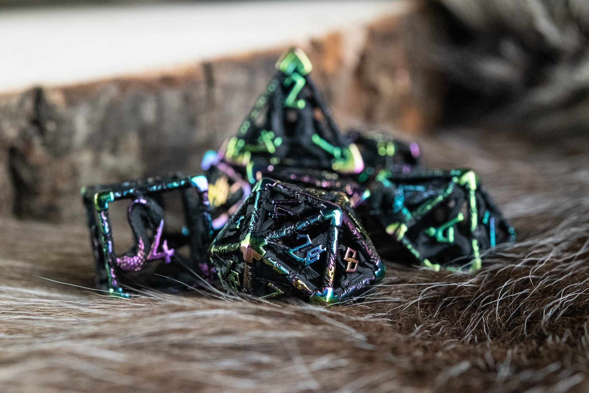 Misty Mountain Gaming DICE Legends of Valhalla - Matte Black and Iridescent Hollow Metal Dice Set