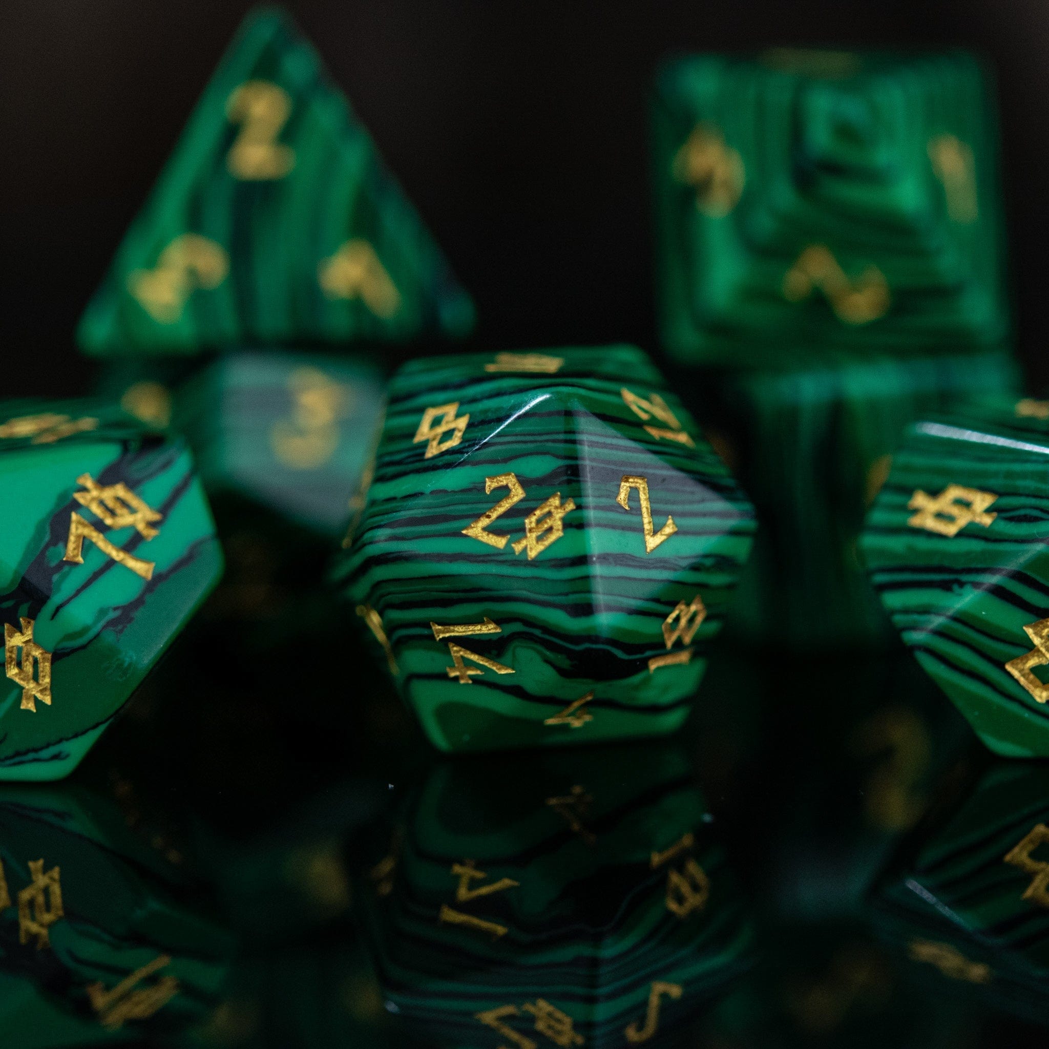 Misty Mountain Gaming Stone/Glass Malachite Stone Dice Set