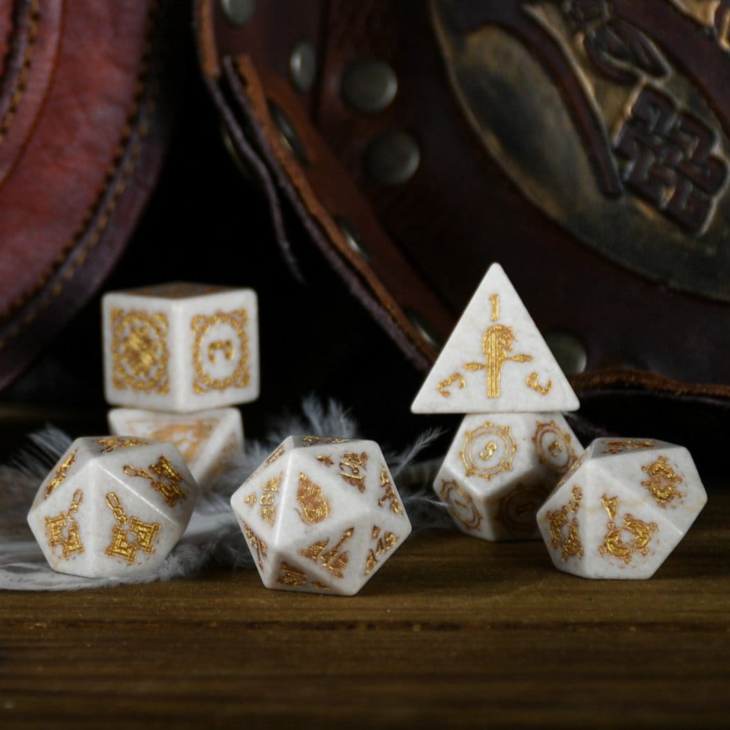 Misty Mountain Gaming Dice Mongolian White Opal Stone Dice Set - Dice Around the World Collection