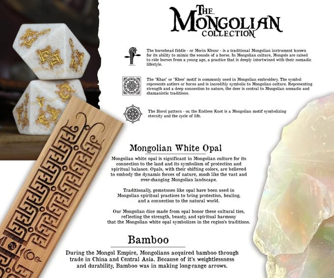 Misty Mountain Gaming Dice Mongolian White Opal Stone Dice Set - Dice Around the World Collection