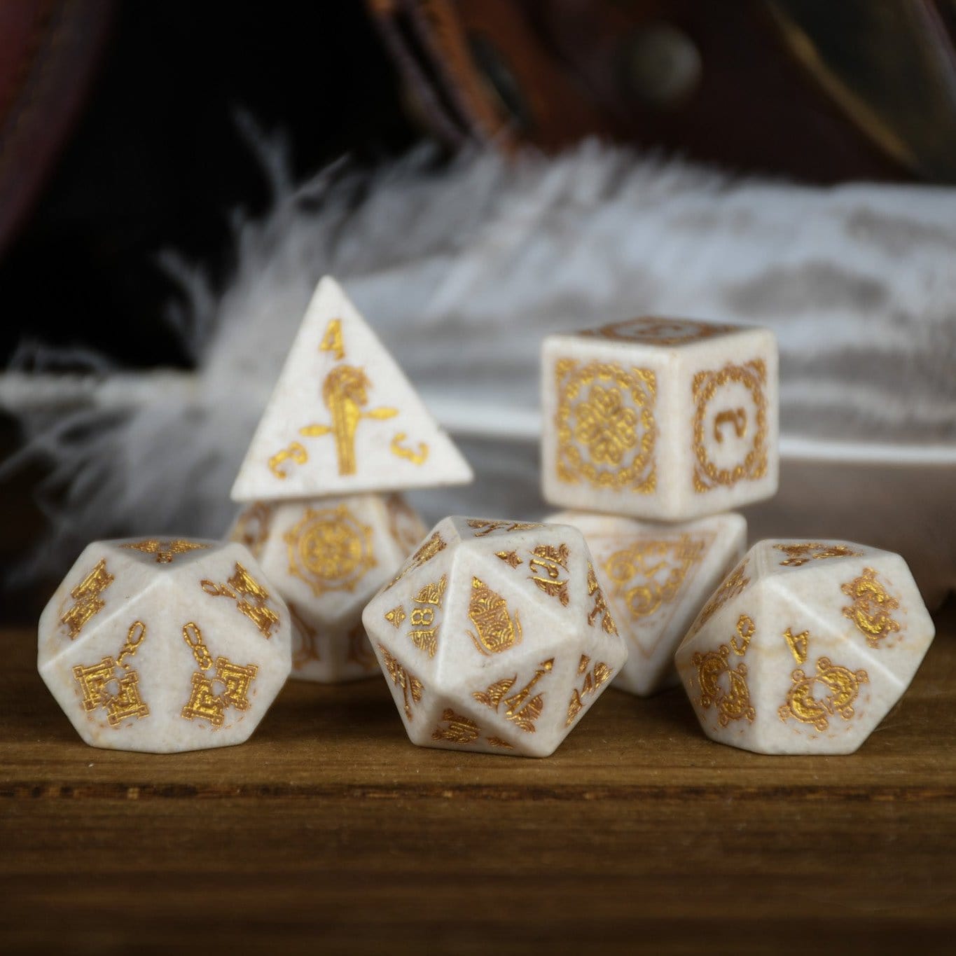 Misty Mountain Gaming Dice Mongolian White Opal Stone Dice Set - Dice Around the World Collection