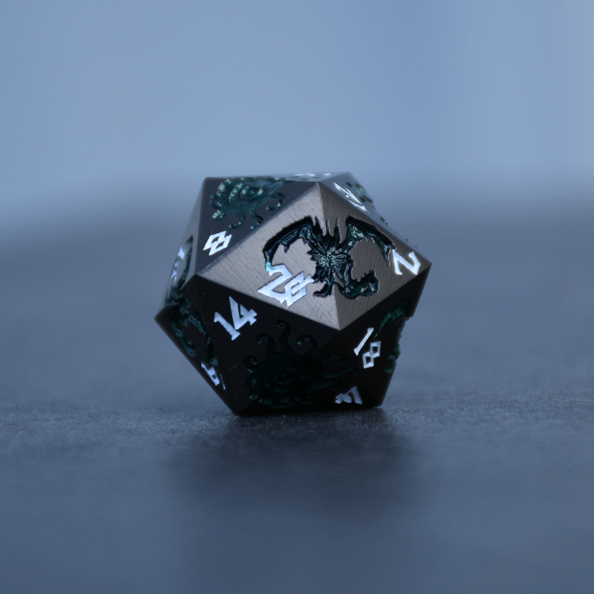 Misty Mountain Gaming Metal Monster Manual Dice - Gunmetal and Green