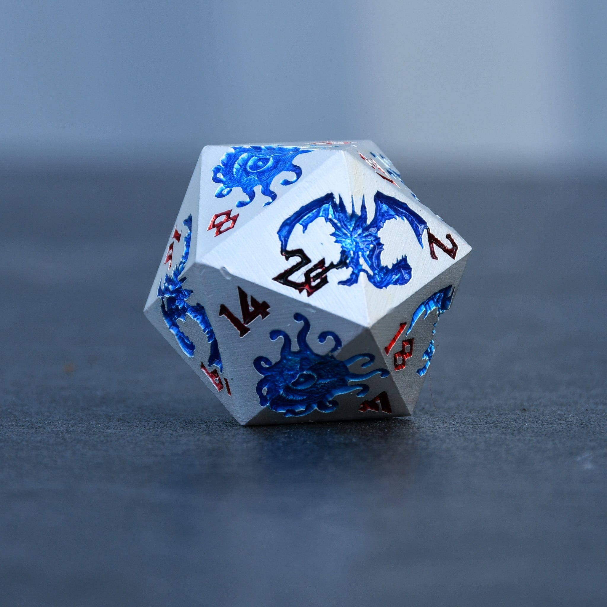 Misty Mountain Gaming Metal Monster Manual Dice - Silver and Blue