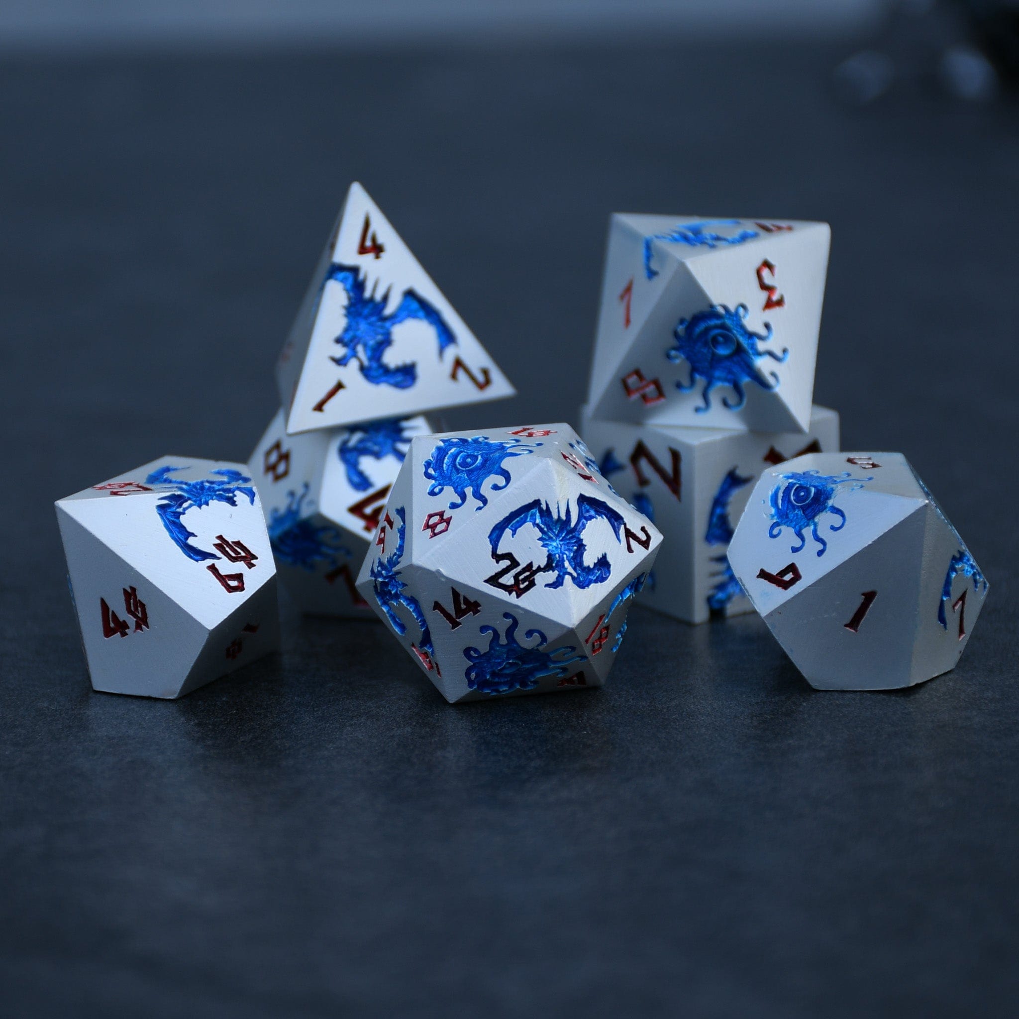 Misty Mountain Gaming Metal Monster Manual Dice - Silver and Blue