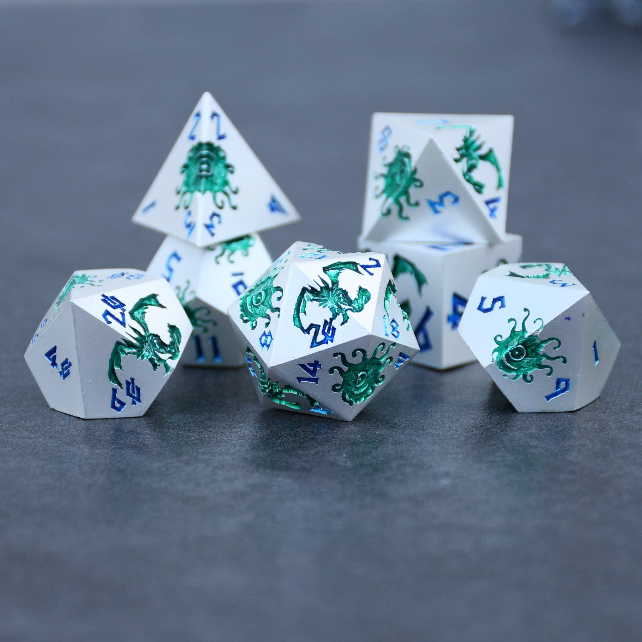 Misty Mountain Gaming Metal Monster Manual Dice - Silver and Green