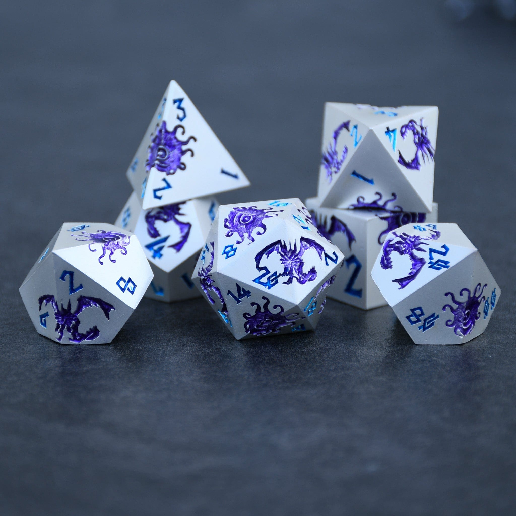 Misty Mountain Gaming Metal Monster Manual Dice - Silver and Purple