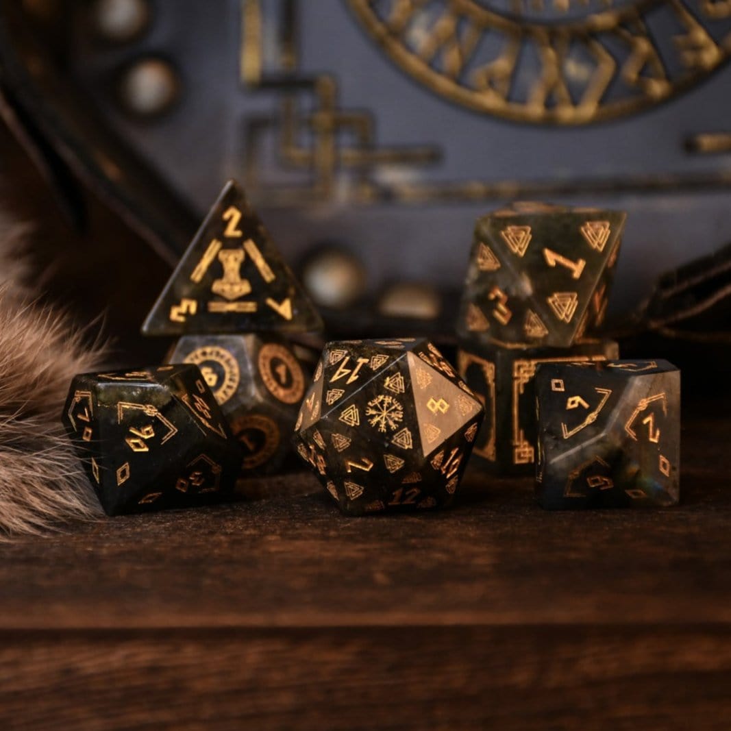 Misty Mountain Gaming Dice Nordic Black Labradorite Stone Dice Set - Dice Around the World Collection