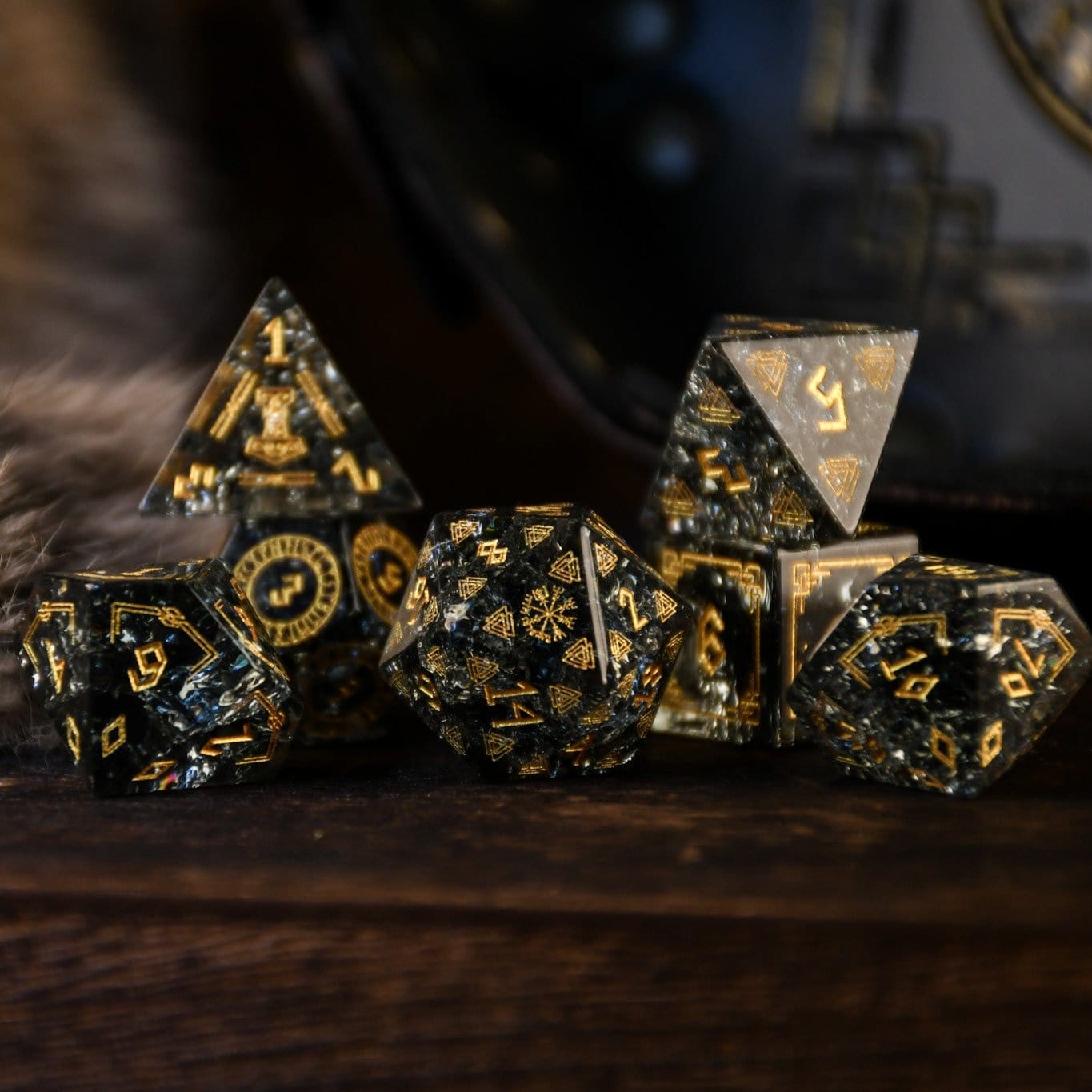 Misty Mountain Gaming Dice Nordic Black Shattered Glass Dice Set - Dice Around the World Collection