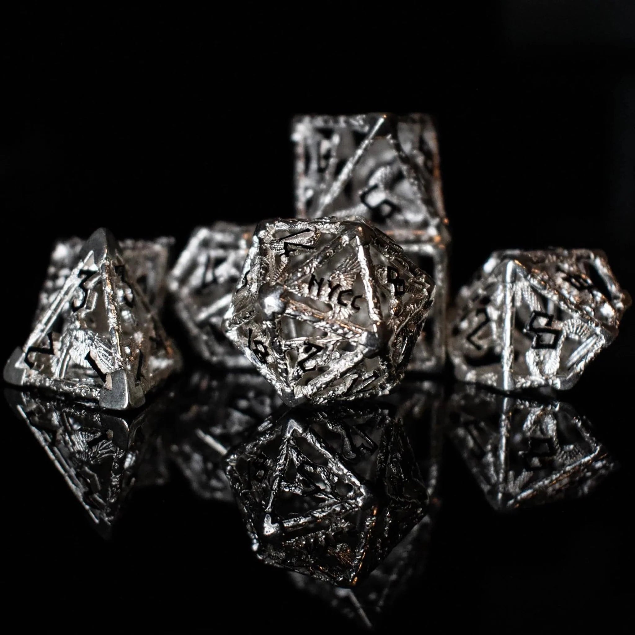 Misty Mountain Gaming hollow NYCC Exclusive Sterling Silver Dice Set - Black