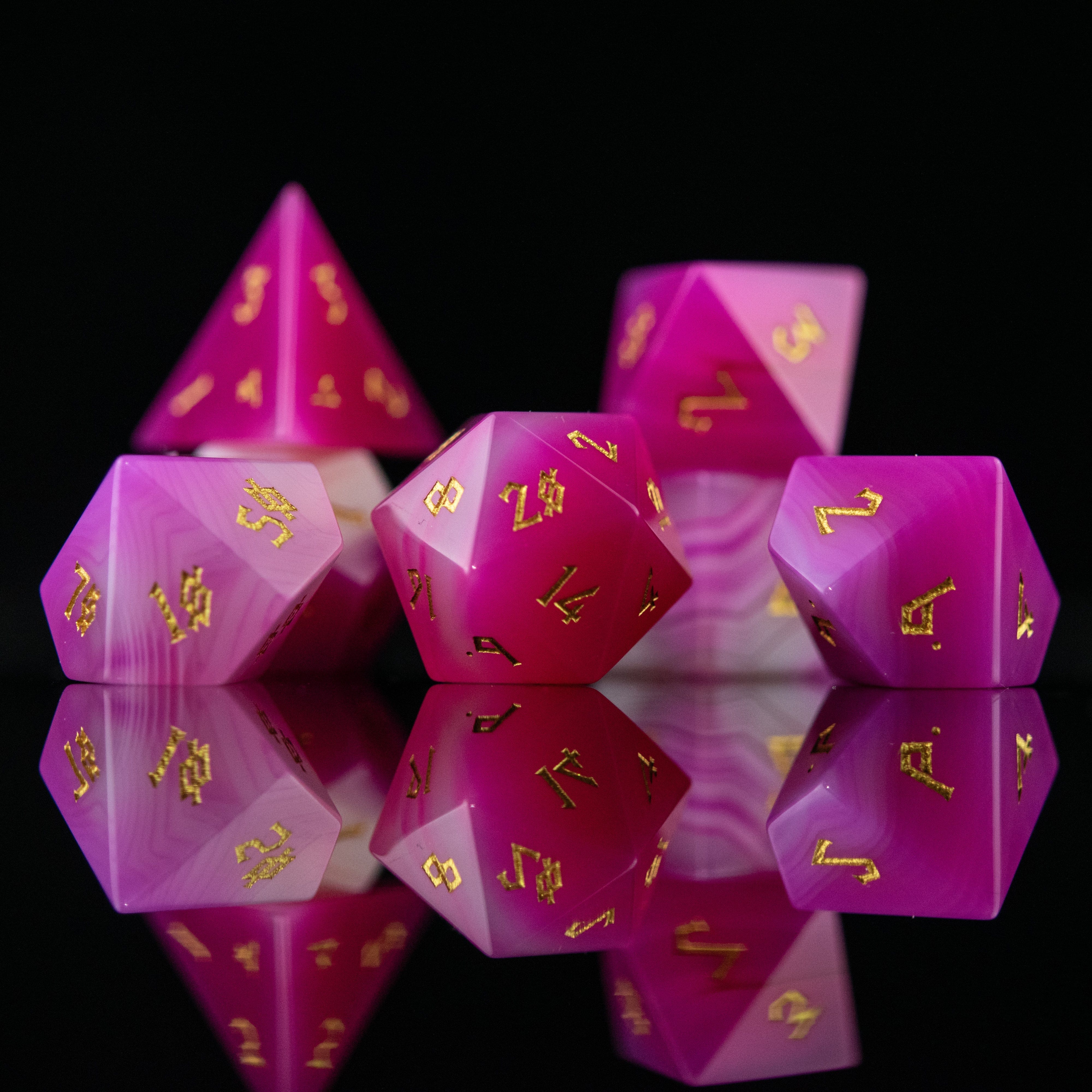 Misty Mountain Gaming Stone/Glass Pink Agate Stone Dice Set