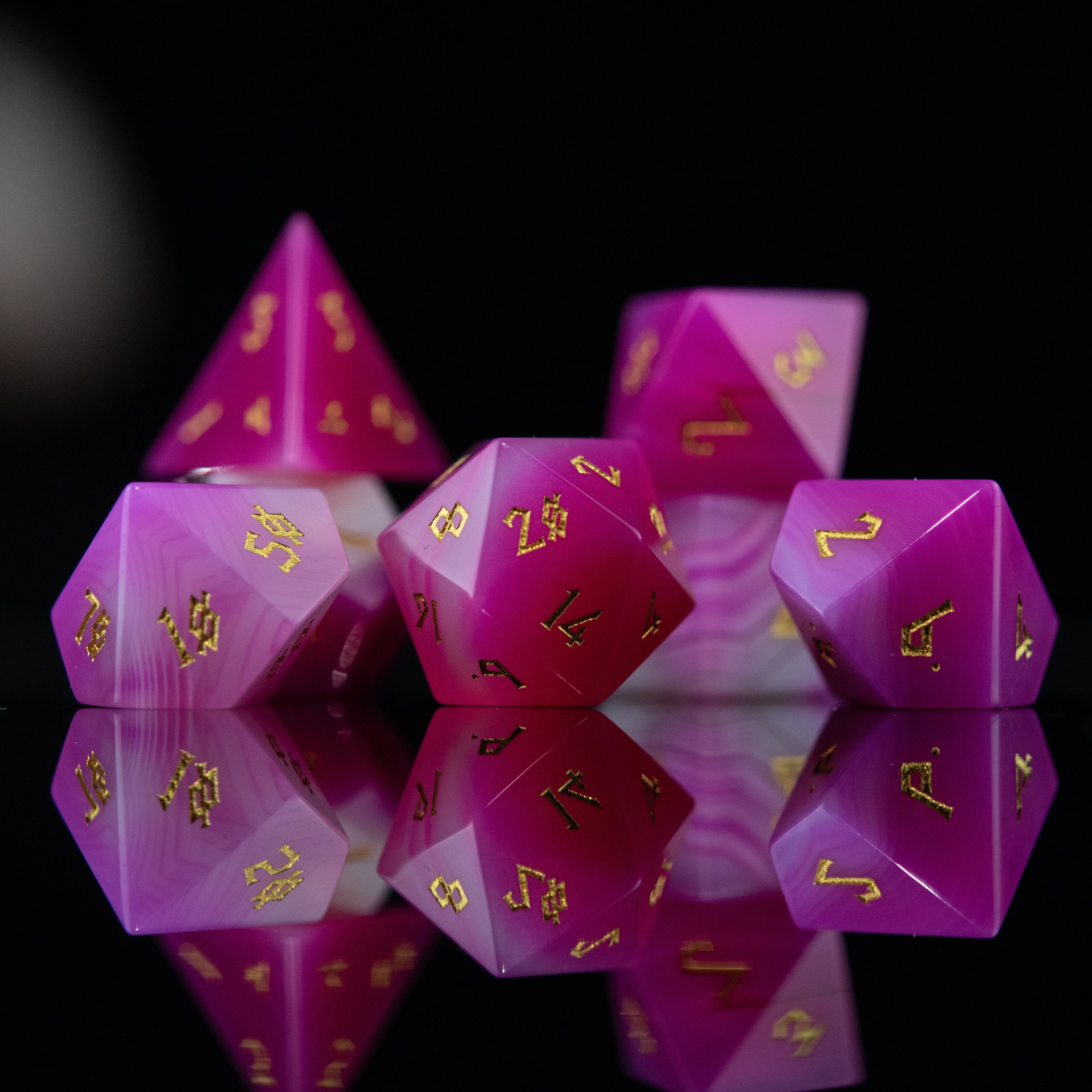 Misty Mountain Gaming Stone/Glass Pink Agate Stone Dice Set