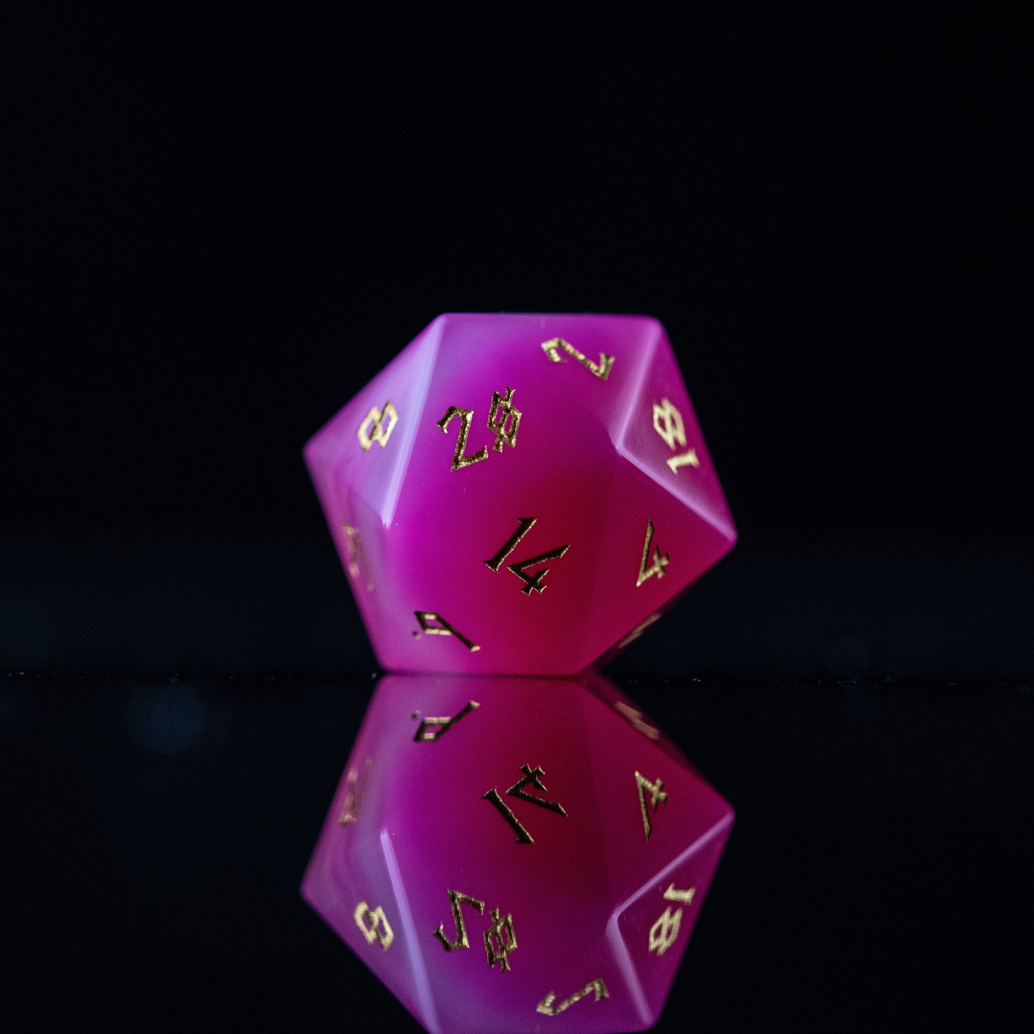 Misty Mountain Gaming Stone/Glass Pink Agate Stone Dice Set