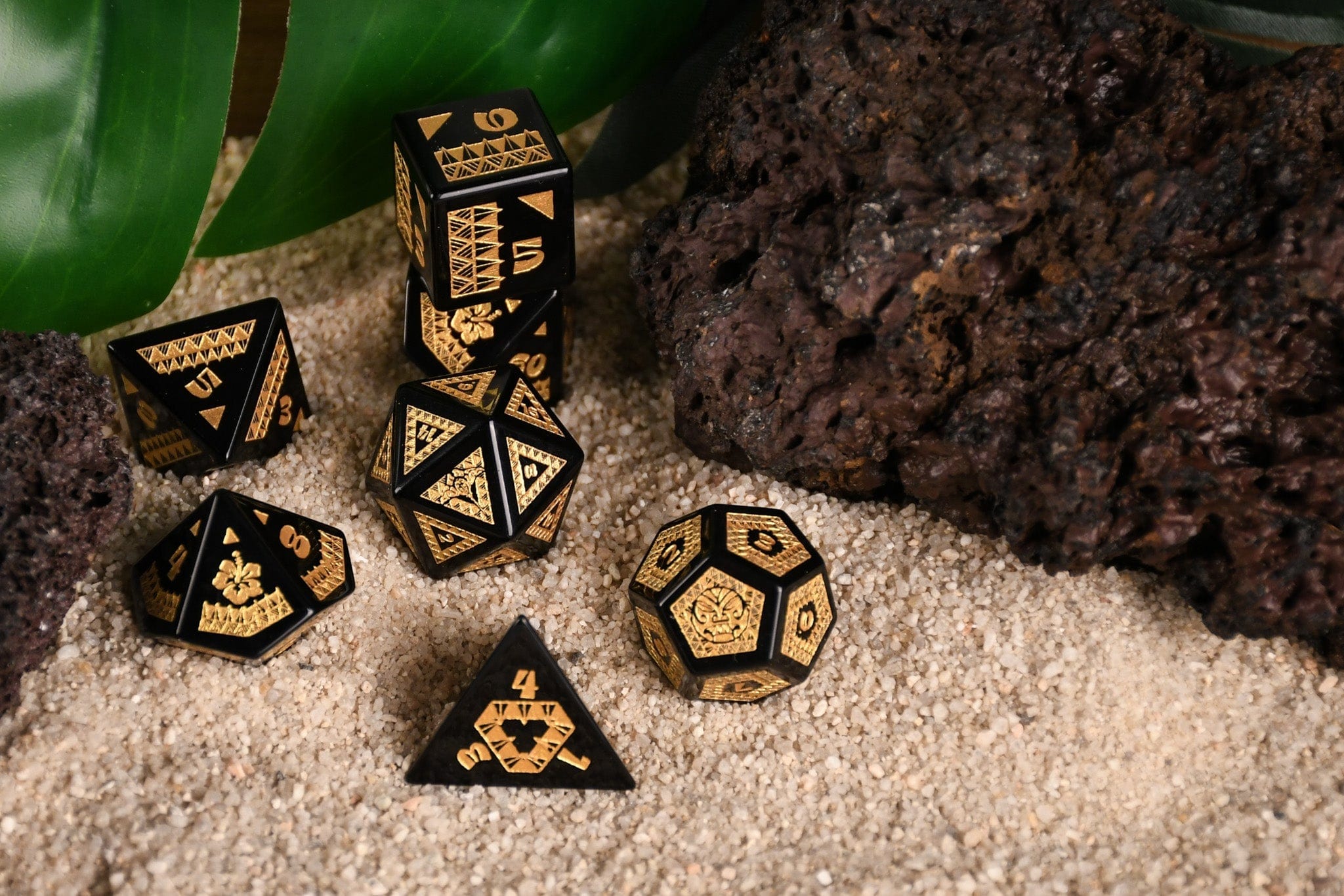 Misty Mountain Gaming Dice Polynesian Black Obsidian Stone Dice Set - Dice Around the World Collection