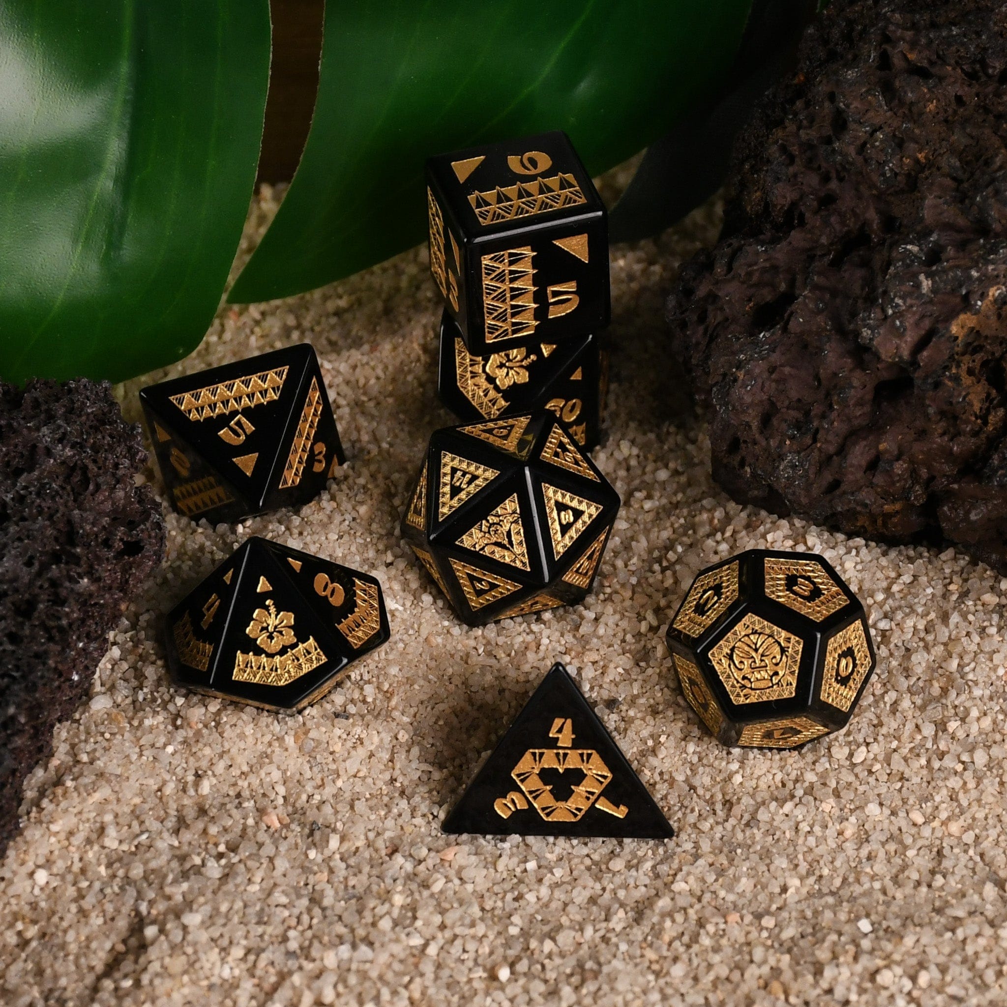 Misty Mountain Gaming Dice Polynesian Black Obsidian Stone Dice Set - Dice Around the World Collection
