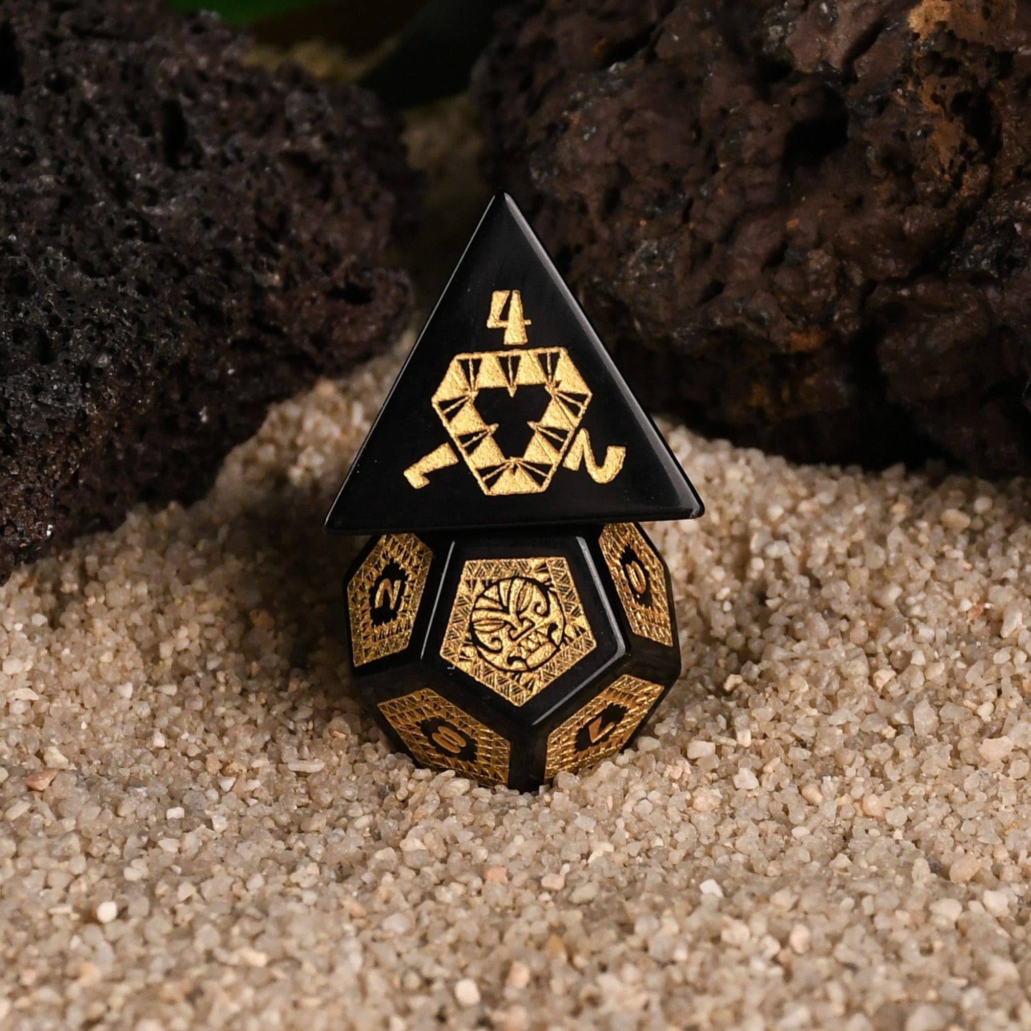 Misty Mountain Gaming Dice Polynesian Black Obsidian Stone Dice Set - Dice Around the World Collection