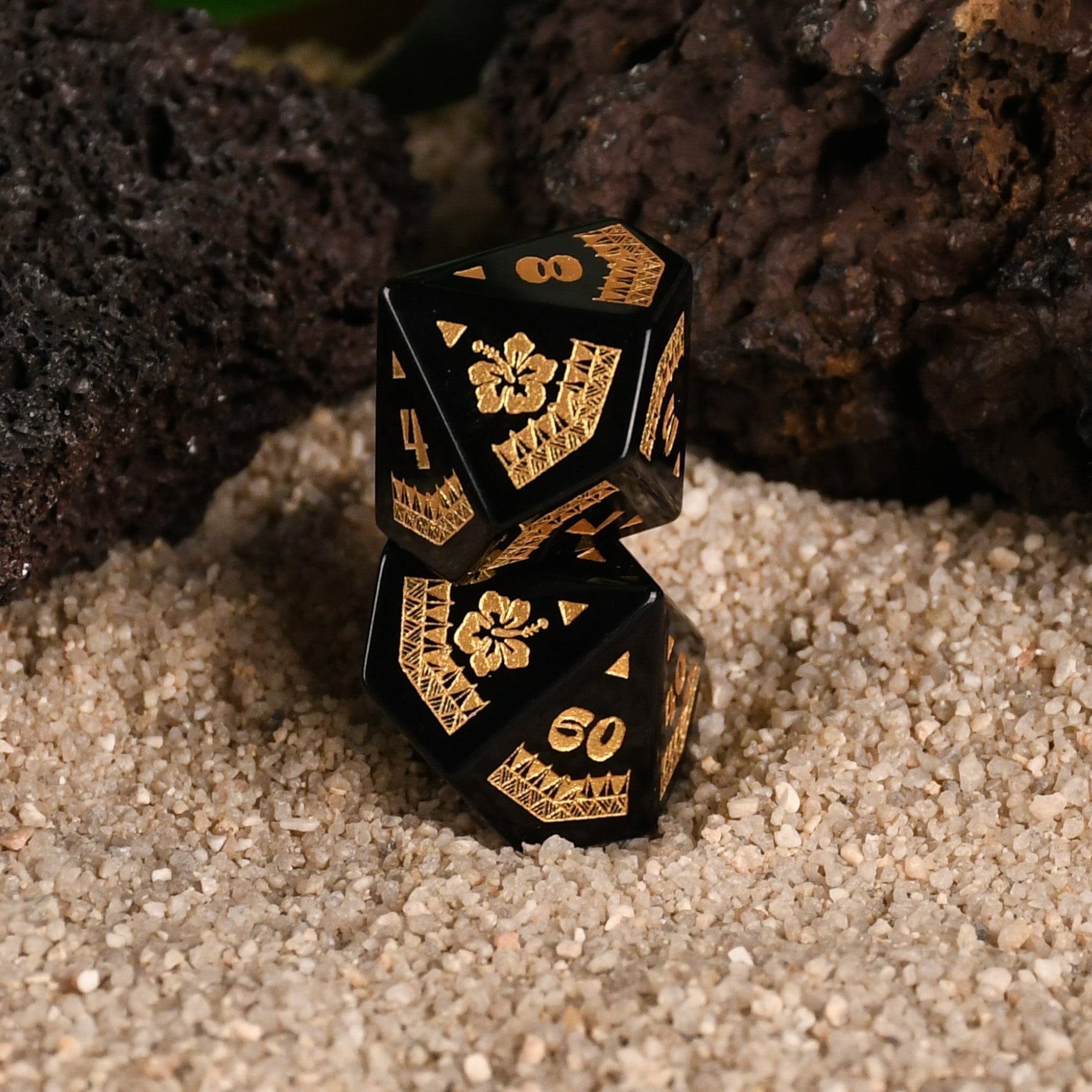 Misty Mountain Gaming Dice Polynesian Black Obsidian Stone Dice Set - Dice Around the World Collection