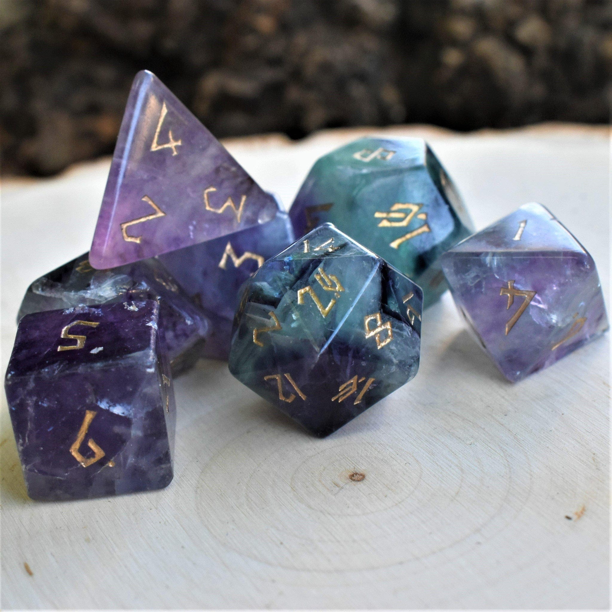 Misty Mountain Gaming Stone/Glass Purple Fluorite Stone Dice Set