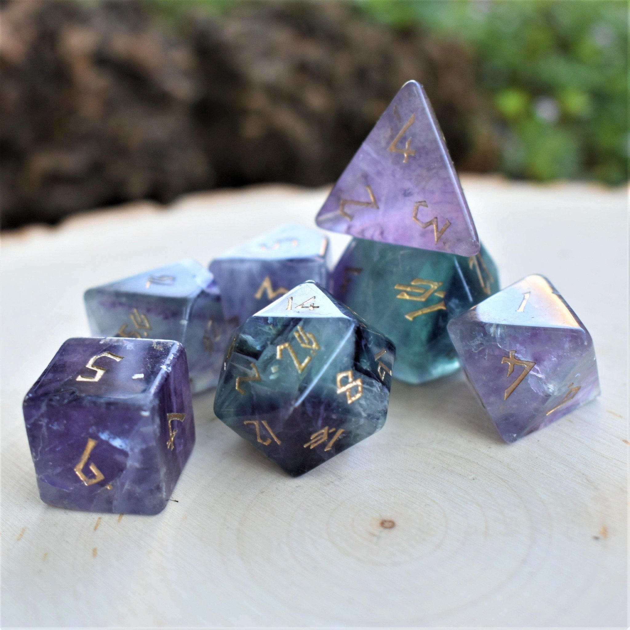Misty Mountain Gaming Stone/Glass Purple Fluorite Stone Dice Set