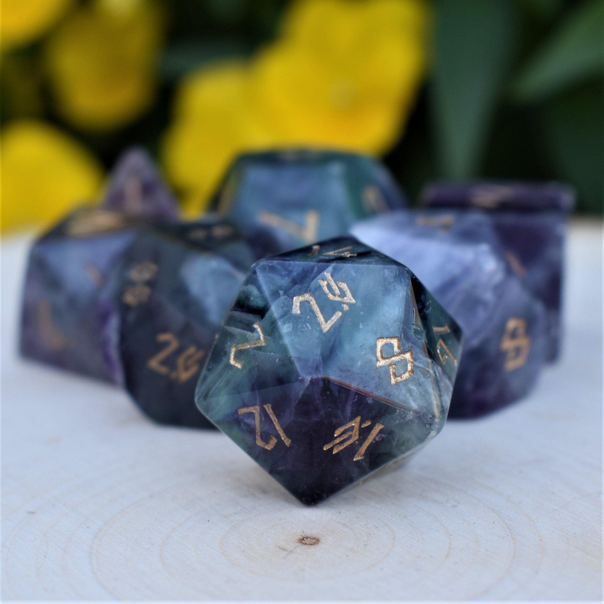 Misty Mountain Gaming Stone/Glass Purple Fluorite Stone Dice Set