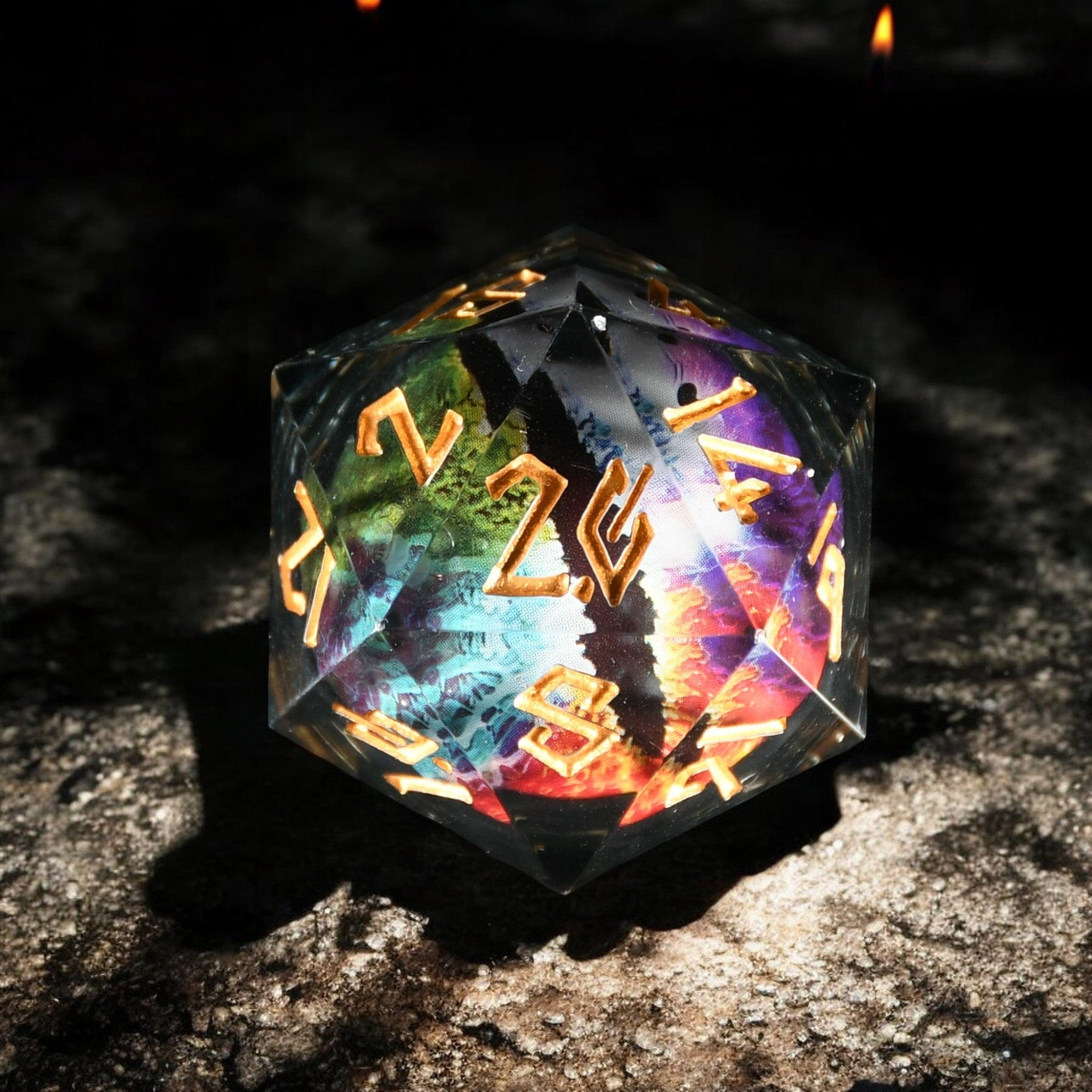 Misty Mountain Gaming Liquid Core Rainbow Dragon (Black/Gold) Liquid Core 50mm D20