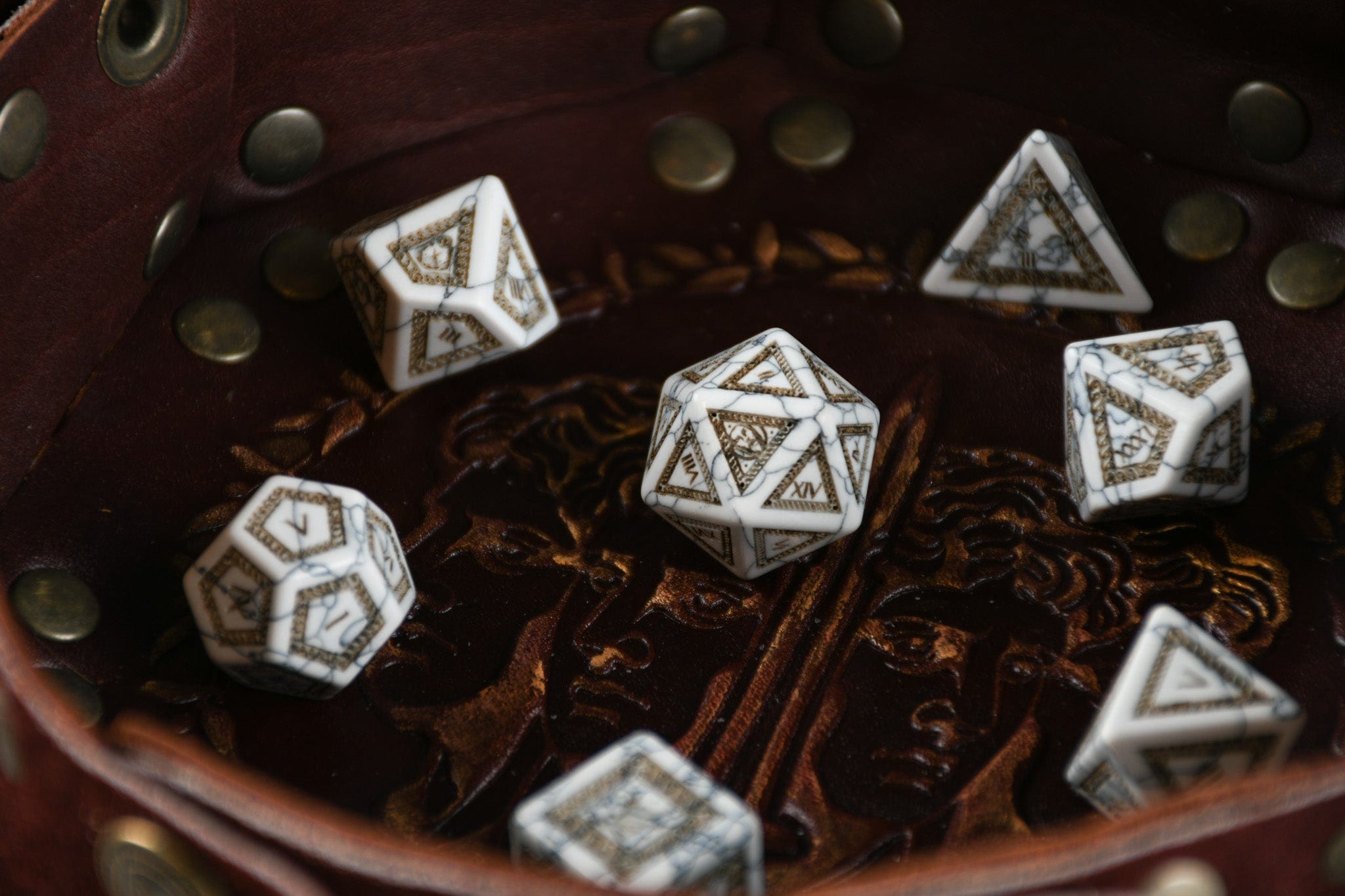 Misty Mountain Gaming Dice Roman White Howlite Stone Dice Set - Dice Around the World Collection