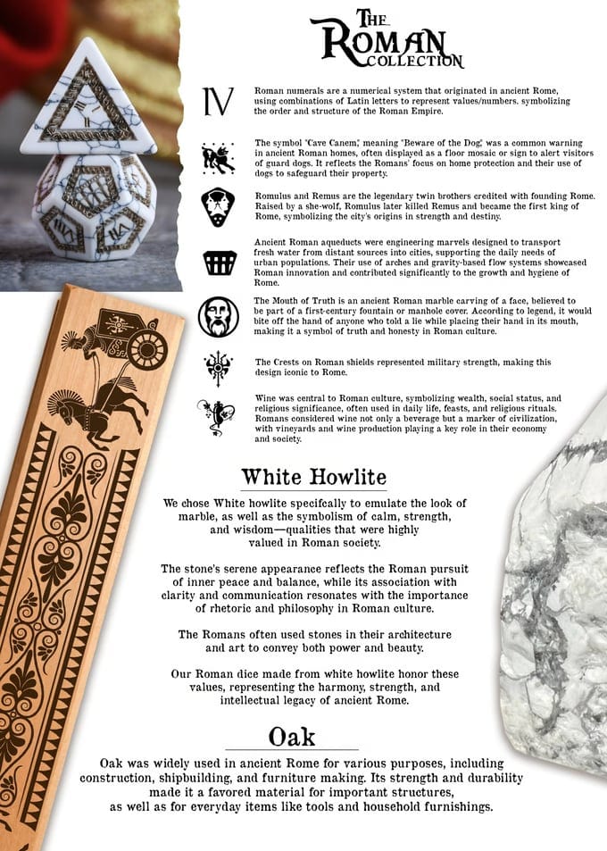 Misty Mountain Gaming Dice Roman White Howlite Stone Dice Set - Dice Around the World Collection