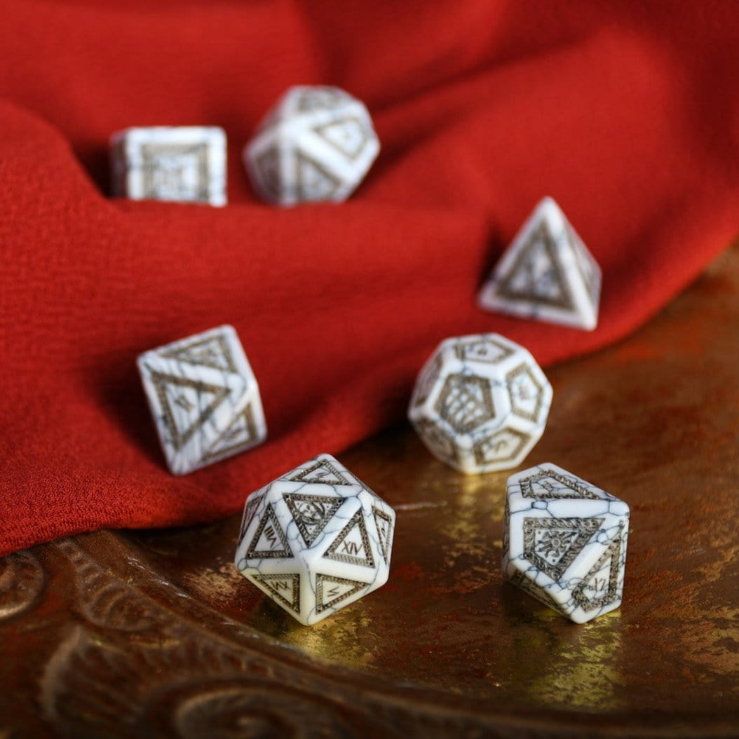 Misty Mountain Gaming Dice Roman White Howlite Stone Dice Set - Dice Around the World Collection