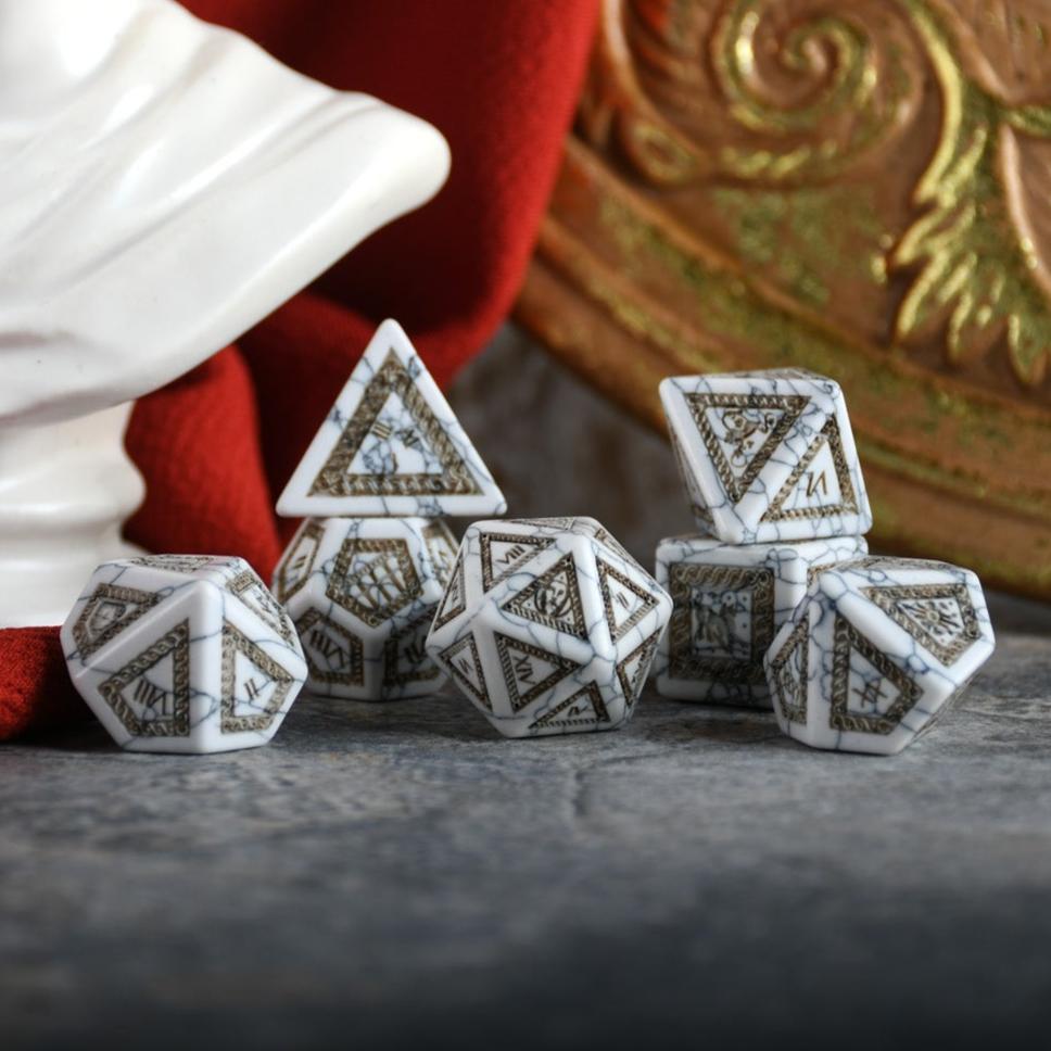Misty Mountain Gaming Dice Roman White Howlite Stone Dice Set - Dice Around the World Collection