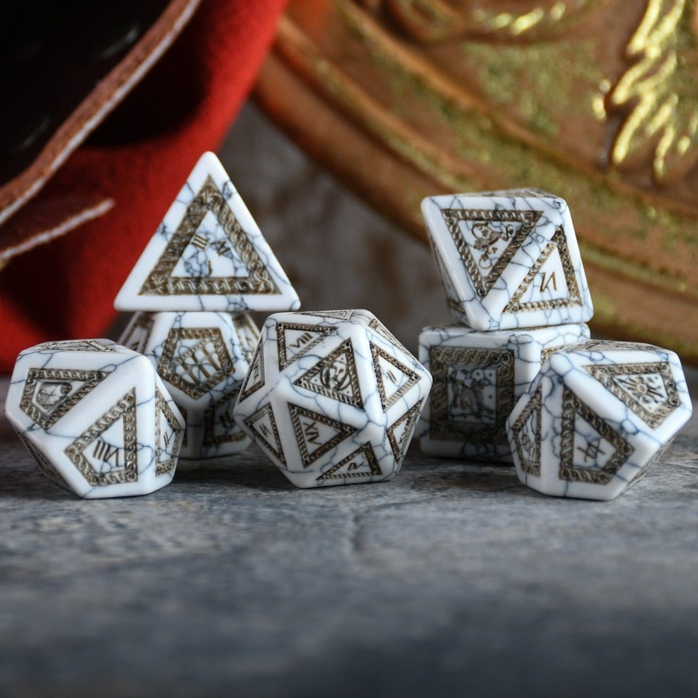 Misty Mountain Gaming Dice Roman White Howlite Stone Dice Set - Dice Around the World Collection