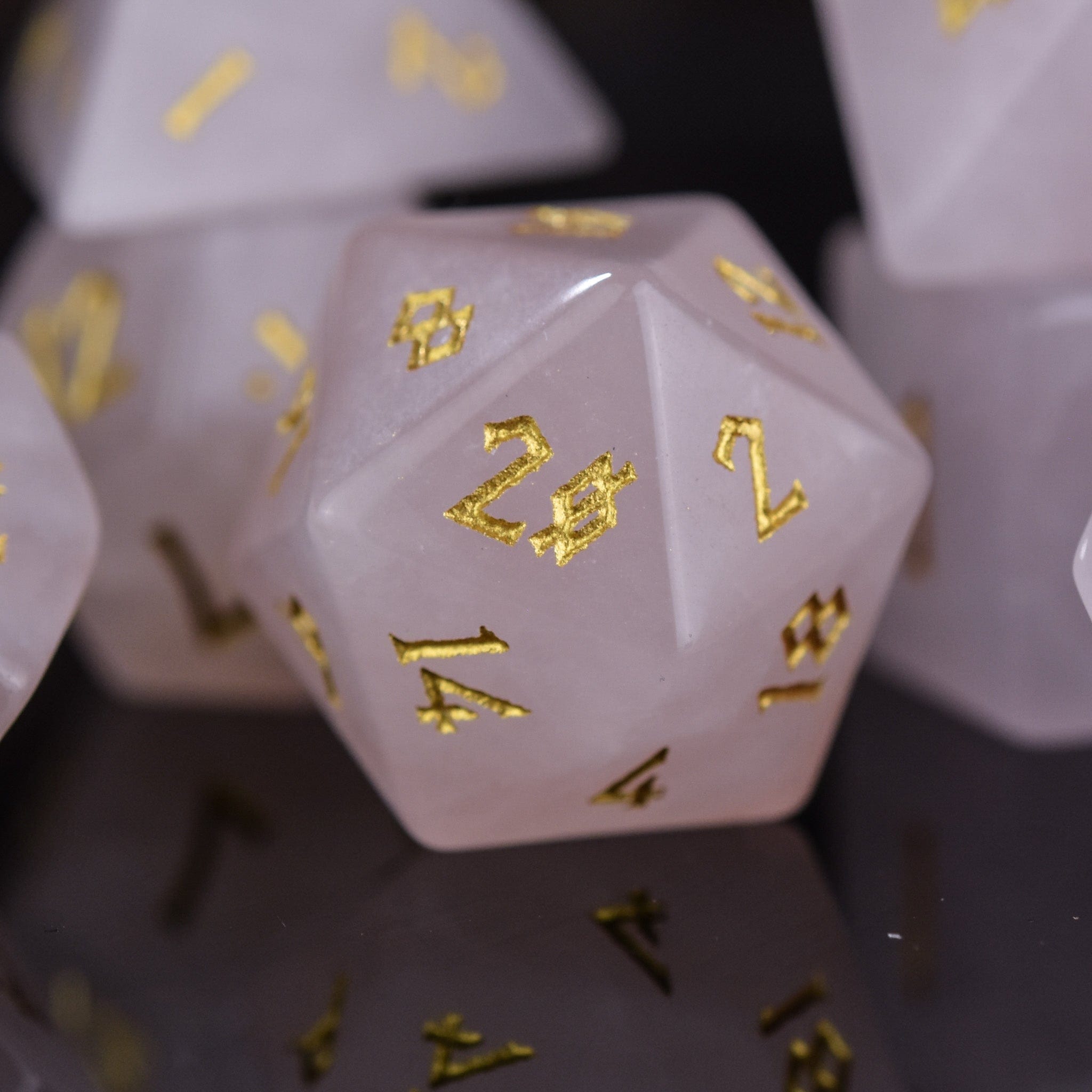 Misty Mountain Gaming Stone/Glass Rose Quartz Stone Dice Set