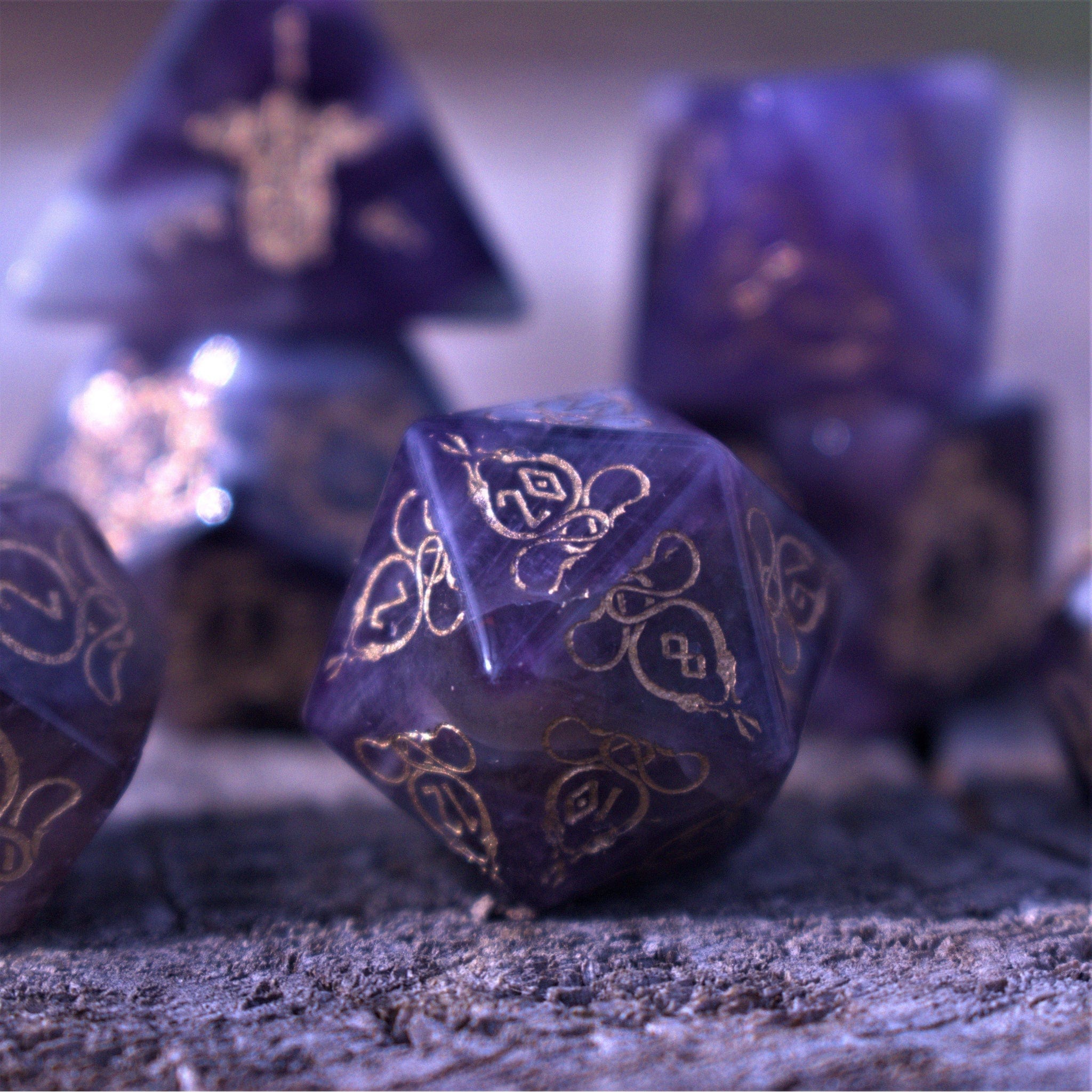 Misty Mountain Gaming Stone/Glass Serpent of Midgard Amethyst Dice Set